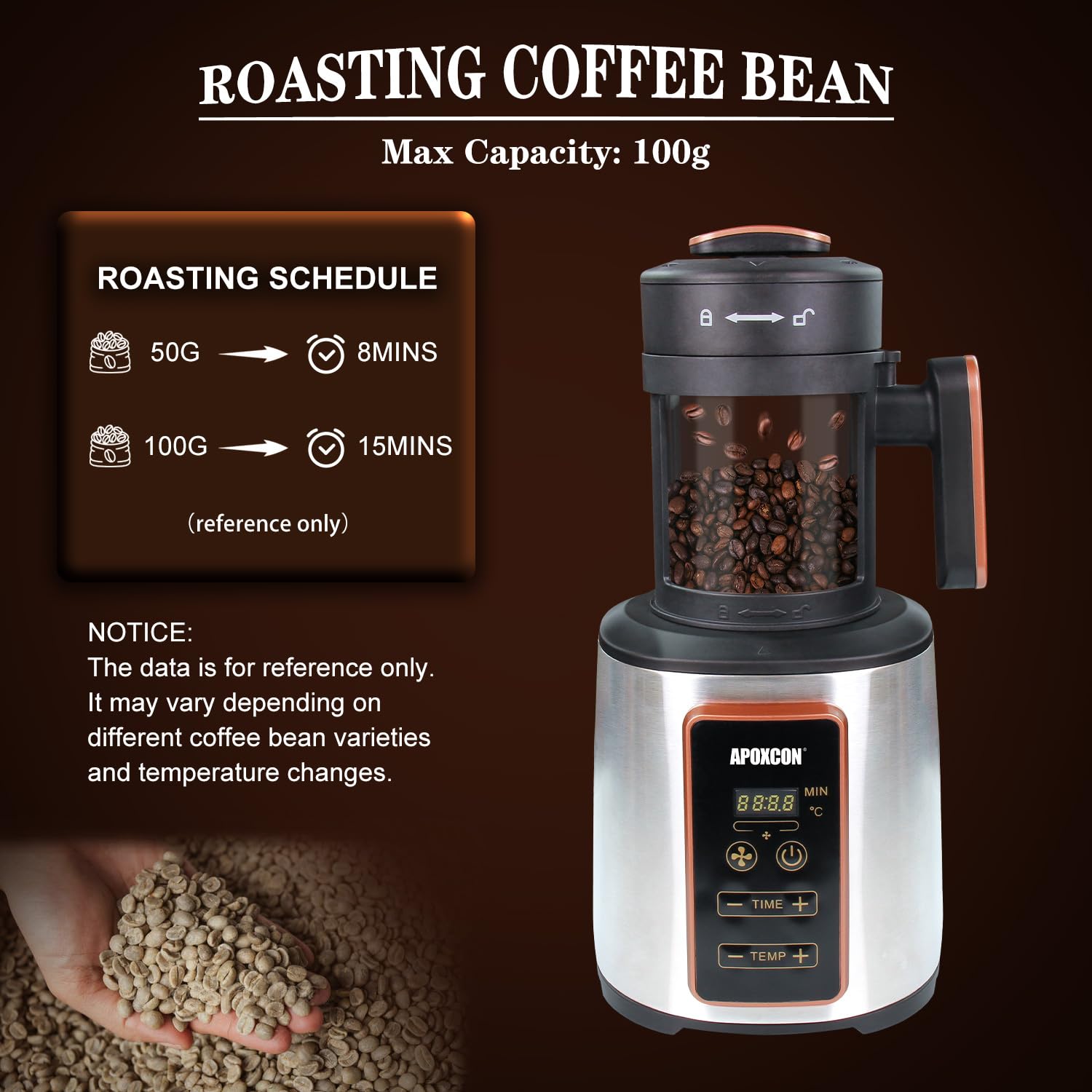 Electric Air Coffee Roaster Machine for Home Use - 1500W, 100g Capacity, Adjustable Timer & Heat Settings with Chaff Collection Basket - Perfect for Fresh Roasting Coffee Beans at Home, Gifts for Coffee Lovers