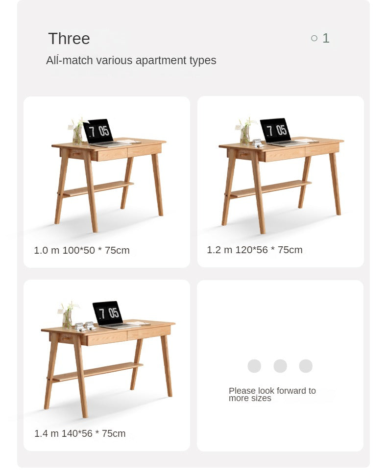 Solid Oak Wood Office Desk with Bottom Divider - Stylish & Durable Workspace Solution for Home Office or Study Room