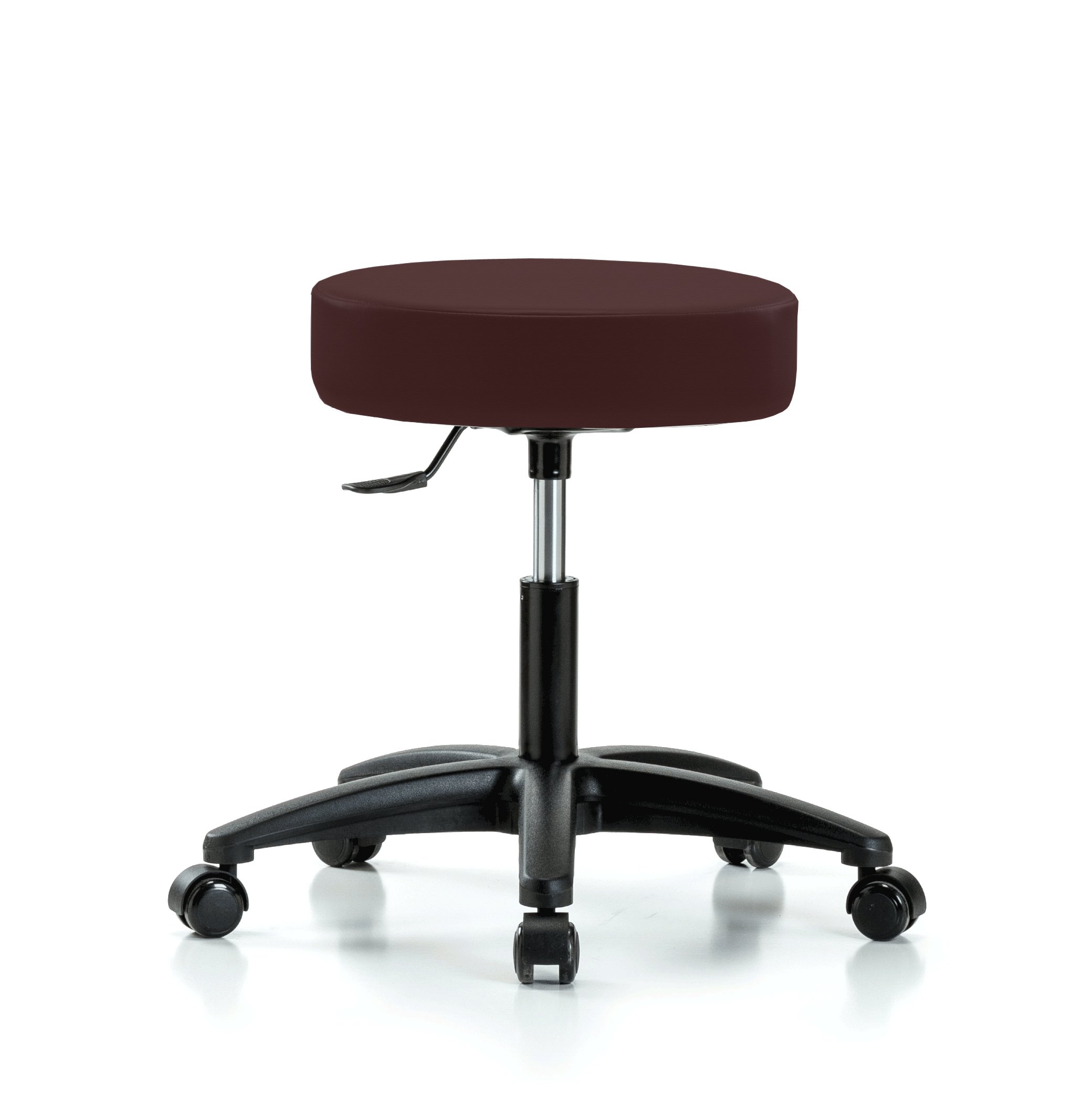 Adjustable Swivel Stool with Rolling Perch Base - Height Adjustable for Desks - Burgundy Fabric Upholstery - Perfect for Hardwood & Tile Floors - Ideal for Home Office, Kitchen Island & Bar Counter Use
