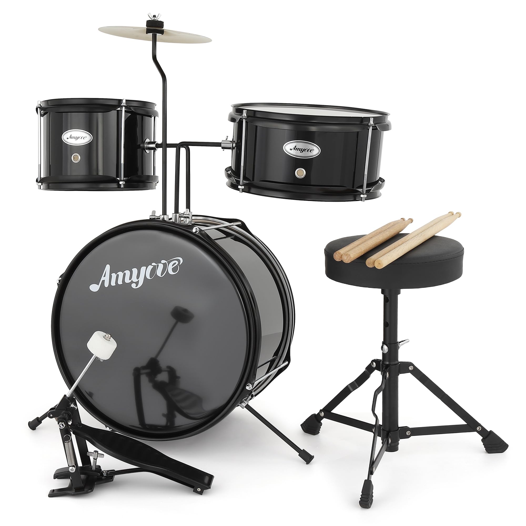 **Senfot AD-100 Beginner Drum Set – 3-Piece Wood/Metal Drum Kit with Bass Drum, 2 Toms, Cymbal, Sticks, Pedal & Stool – Perfect for Kids, Teens & Adults – Ideal for Birthday Gifts, Music Practice & Home Performances**