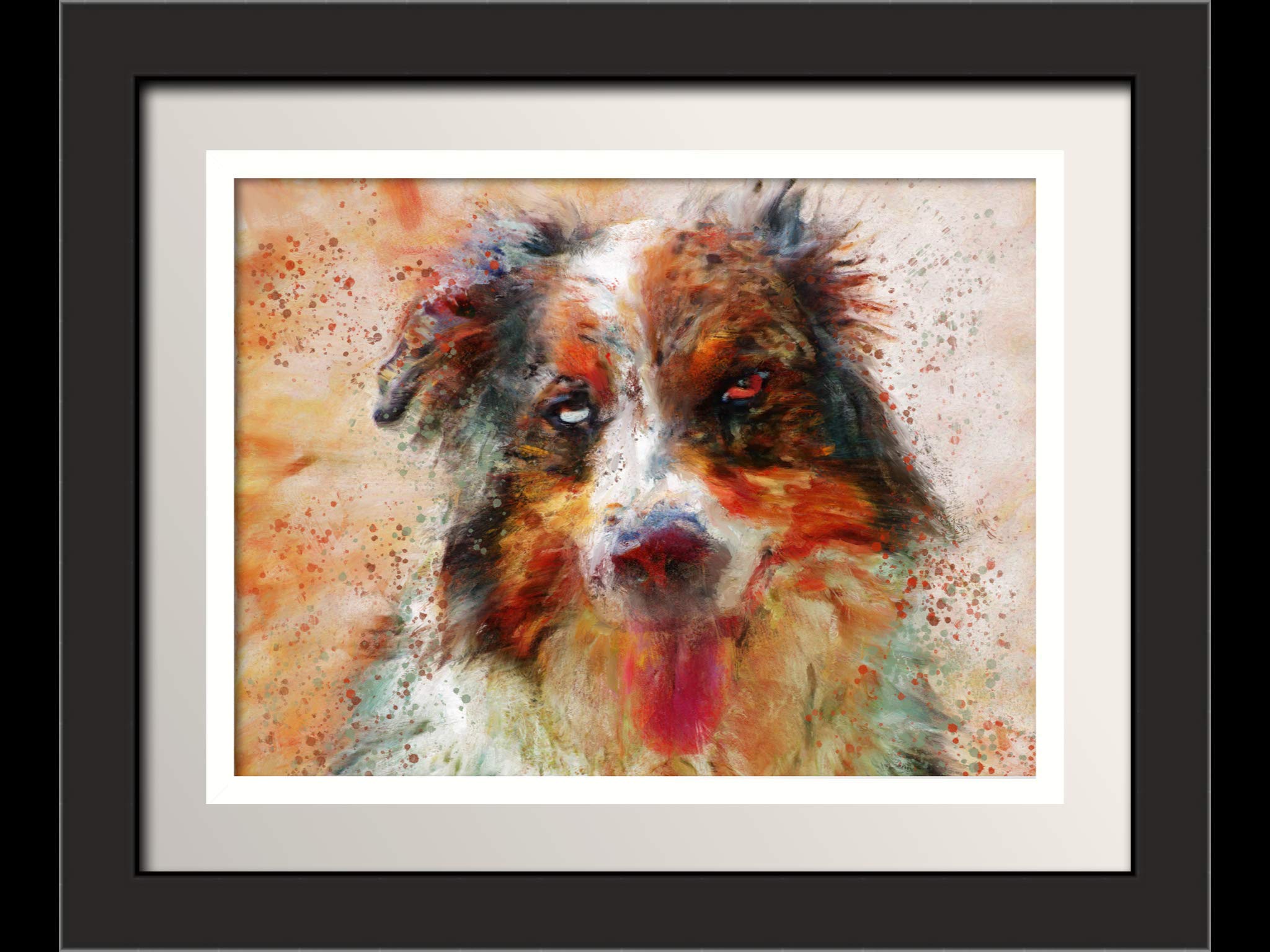 Australian Shepherd Dog Wall Art Decor - Hand Signed Abstract Dog Portrait by Artist Oscar Jetson | Memorial Gift for Dog Lovers - Perfect for Living Room, Bedroom & Office Decor