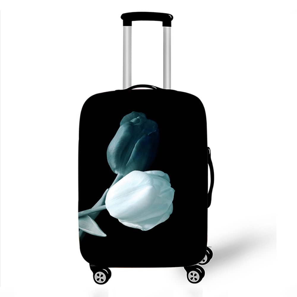 PONERY Luggage Cover Protector - Blue Tulips Print Elastic Travel Suitcase Protector Bag for Airlines | Perfect for International Flights, Vacation Trips & Business Travel Accessories
