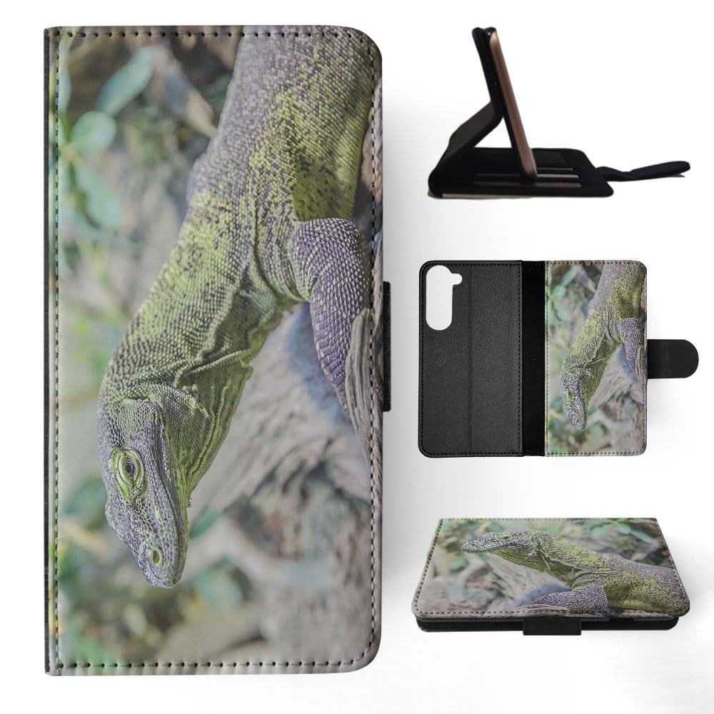 Premium Lizard Reptile Chameleon Pattern Flip Wallet Phone Case for Samsung Galaxy S23+ Plus - Stylish Protective Cover with Card Slots | Perfect for Daily Use, Travel & Business Meetings