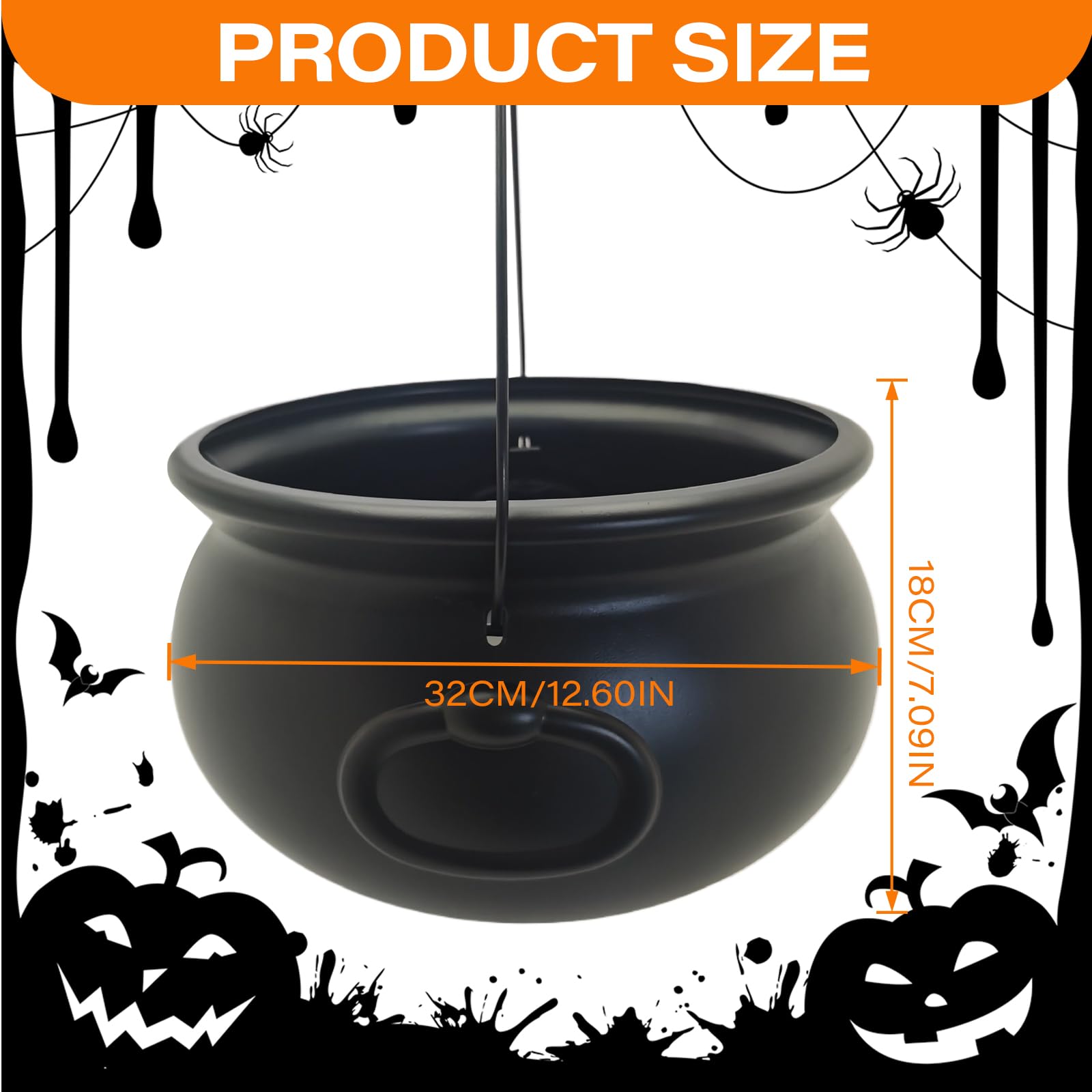 12.6 Inch Large Black Witch Cauldron Candy Bowl with Handle - Halloween Party Decor for Trick or Treat, Candy Display & Spooky Home Decorations