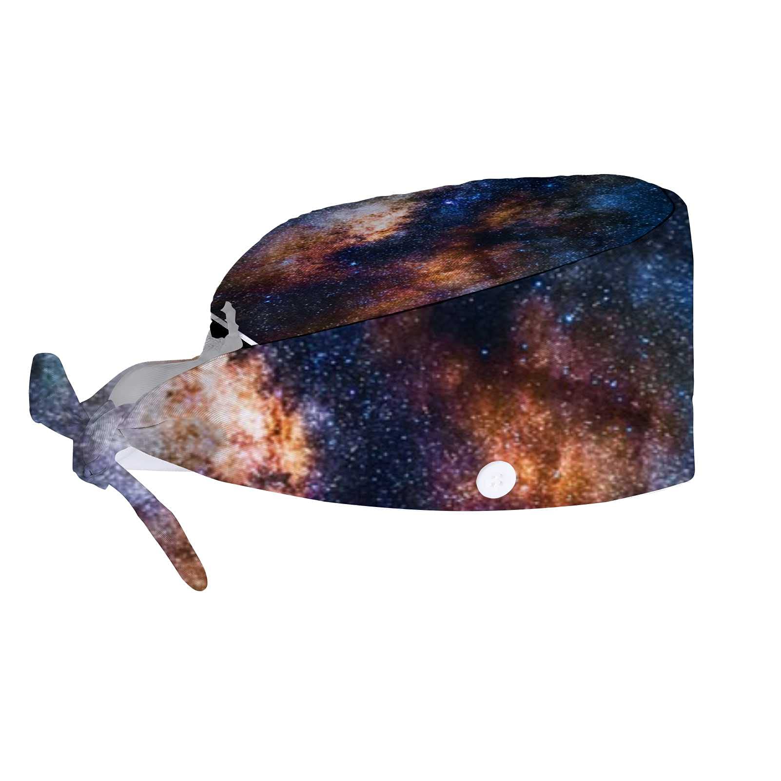 Vantaso Adjustable Work Cap with Buttons & Sweatband - Galaxy Design Unisex Hat for Women & Men, Tie Back Hat for Long Hair - Perfect for Construction, Gardening & Outdoor Activities