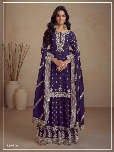 Purple Nazrin Heavy Silk Embroidery Sharara Palazzo Suit - Premium Indian Wedding Outfit for Women | UK Next Day Delivery | Perfect for Bridal Shower, Mehendi & Reception Parties