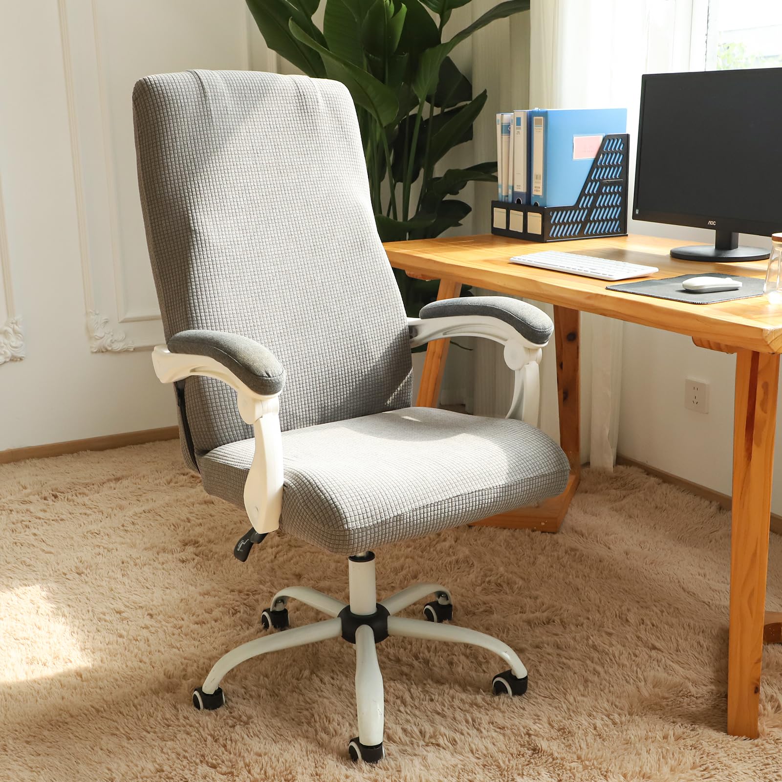 FORCHEER Stretchable XL Office Chair Cover for Big and Tall Chairs - Light Grey, Spill-Proof & Durable Fabric - Perfect for Home Office, Gaming, and Conference Rooms