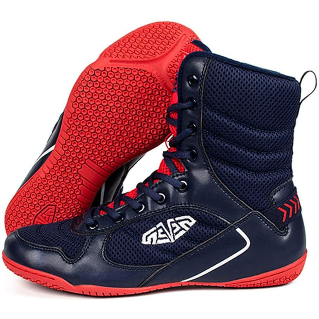Professional Men's Wrestling Boots - Breathable Non-Slip Boxing & Weightlifting Shoes for Sports Training - Blue Size 43 EU - Ideal for MMA, Gym Workouts & Martial Arts Competition