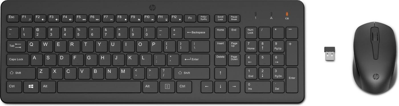 HP 330 Wireless Keyboard and Mouse Combo - 2.4GHz USB Dongle, 12 Function Keys, Ergonomic Design, 1600 DPI, LED Indicators, Numpad (Black) - Perfect for Home Office, Gaming & Productivity Workstations