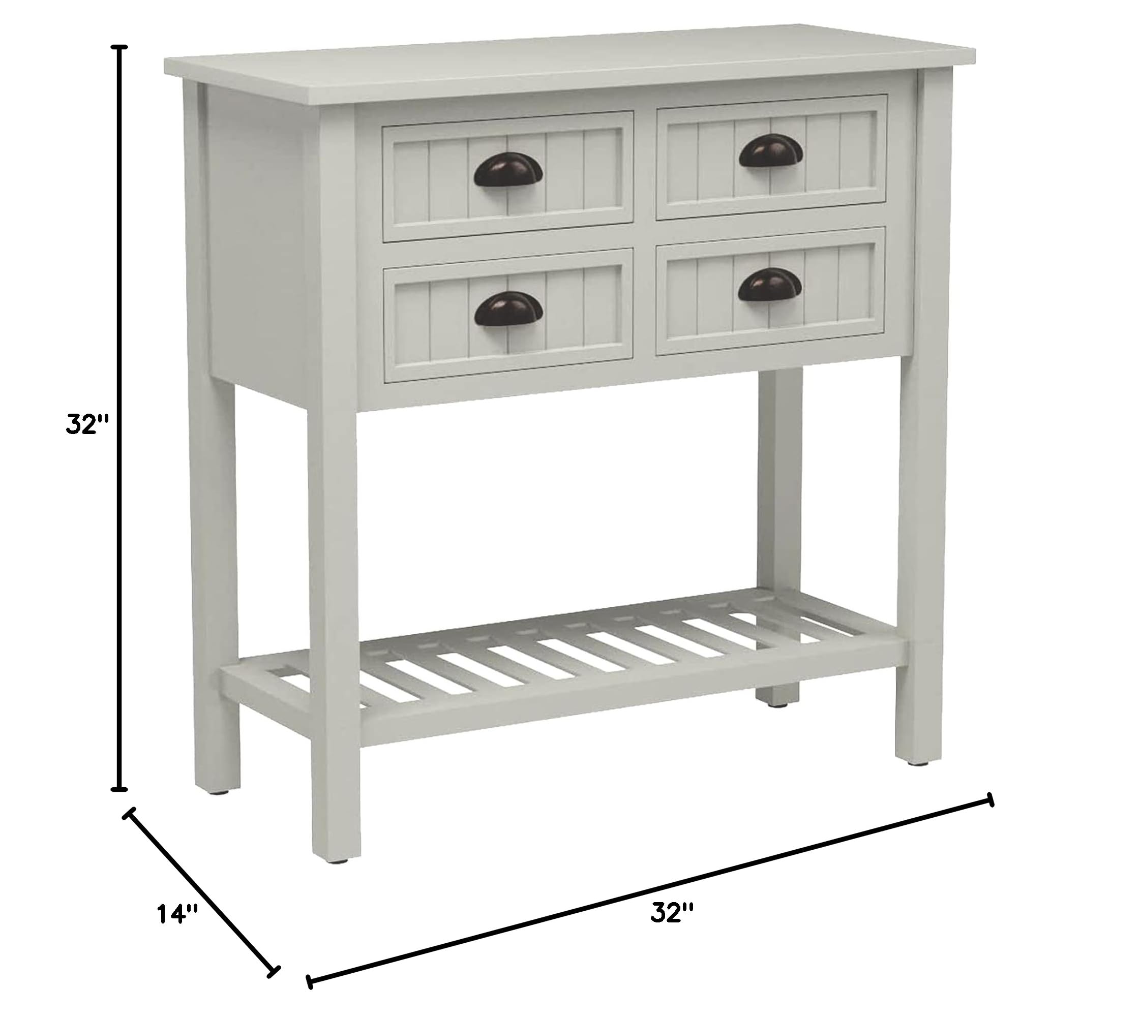 Decor Therapy Bailey Bead Board 4-Drawer Console Table - 14x32x32 Inches, Antique White Finish - Perfect for Entryway, Living Room & Hallway Decor