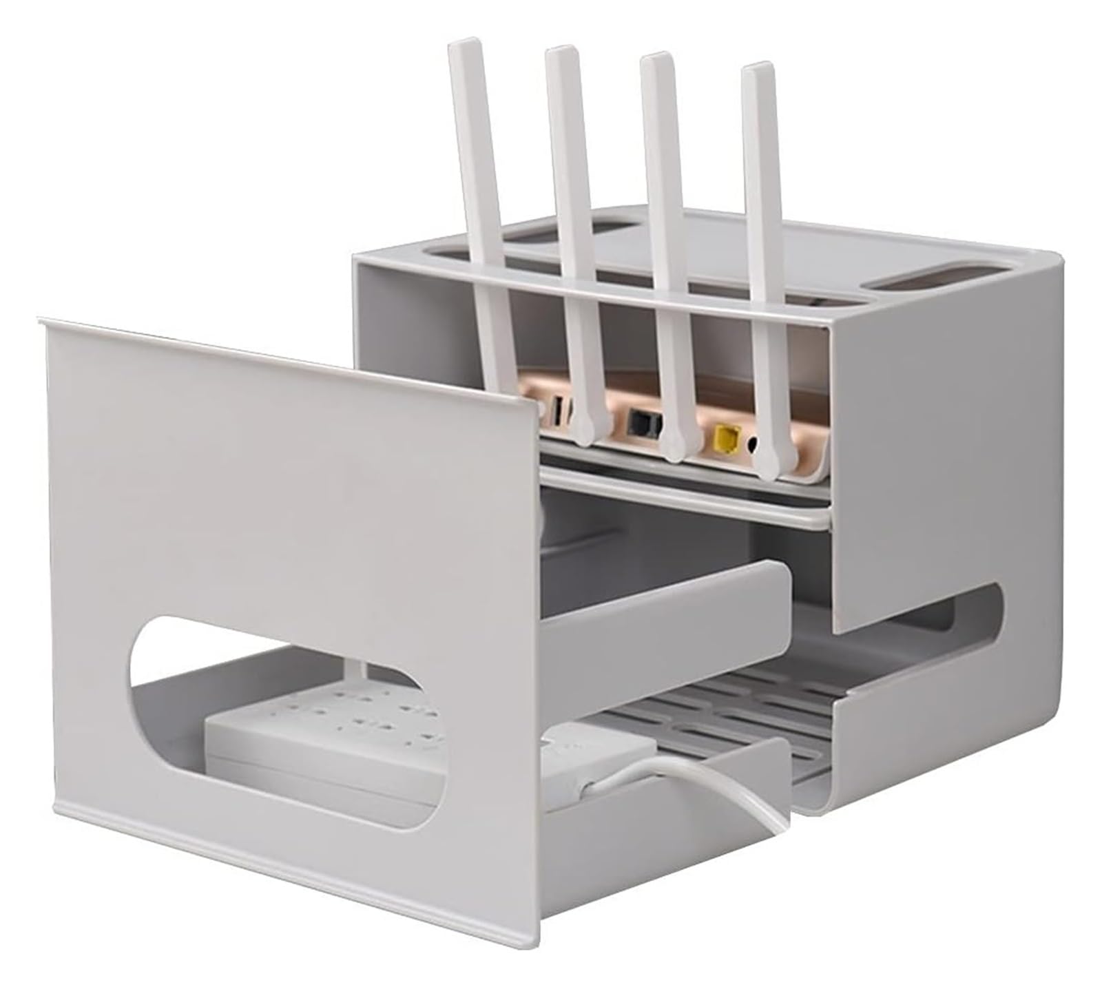 Wall Mount Router Shelf with Drawer - 2-Tier WiFi Router Storage Box & Cable Organizer (29x21x20cm, Grey) - Perfect for Home Office, Living Room, and Bedroom Network Setup