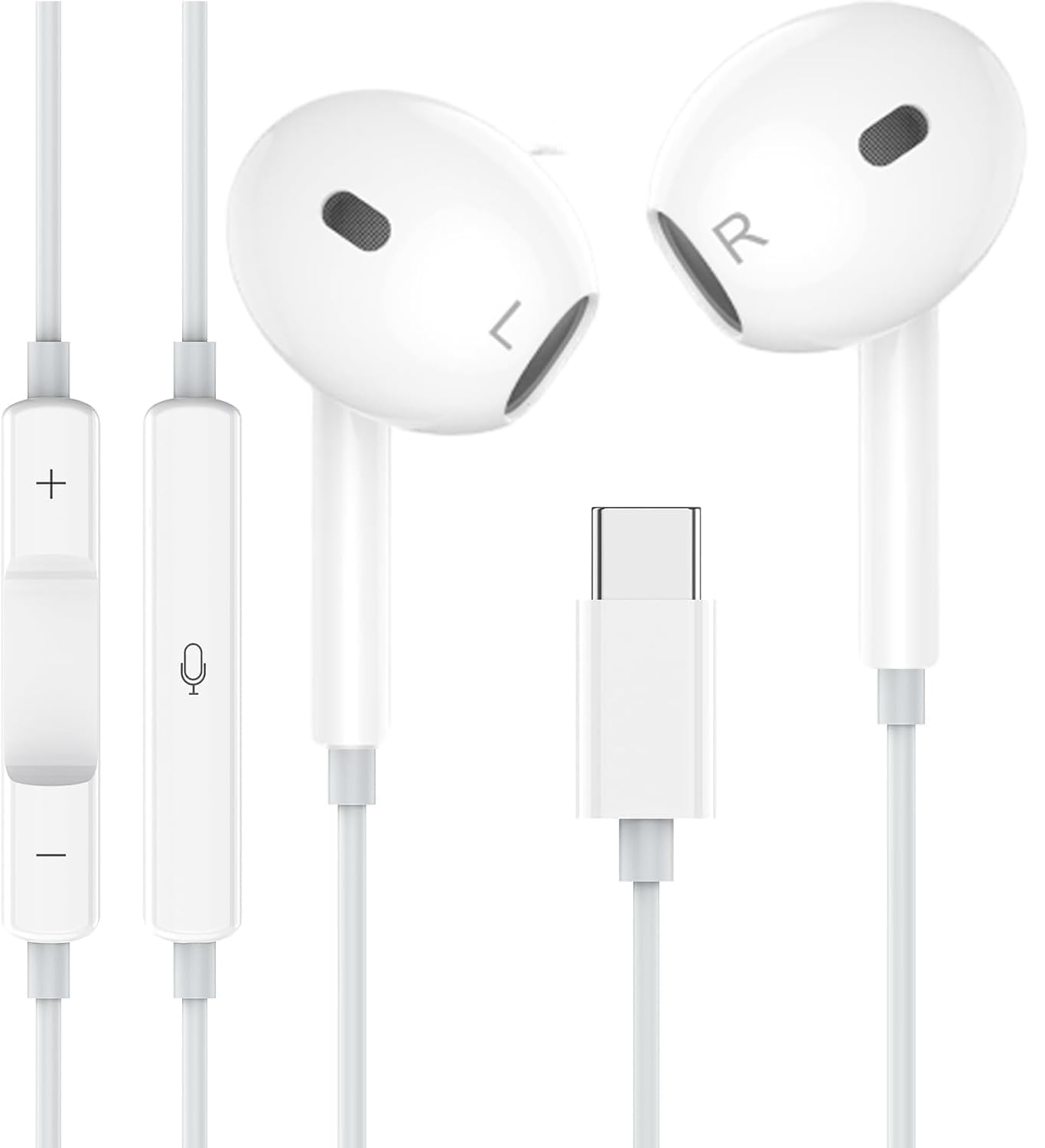 Premium USB C Headphones with Microphone & Remote Control - Noise Cancelling Wired Earbuds for iPhone 15 Pro/16 Pro Max/Google Pixel/Samsung S24/Huawei (White) - Perfect for Gaming, Work Calls & Music Listening