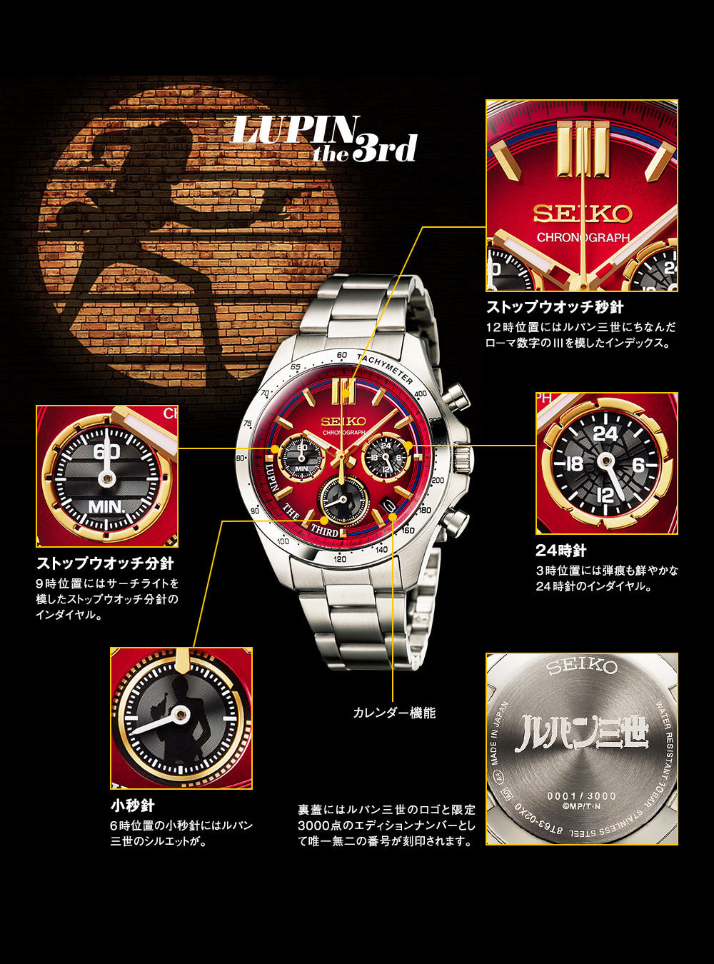 SEIKO x LUPIN THE THIRD Limited Edition Japanese Made Watch - Collector's Luxury Timepiece for Anime Fans & Watch Enthusiasts | Perfect for Cosplay, Gift Giving & Special Occasions