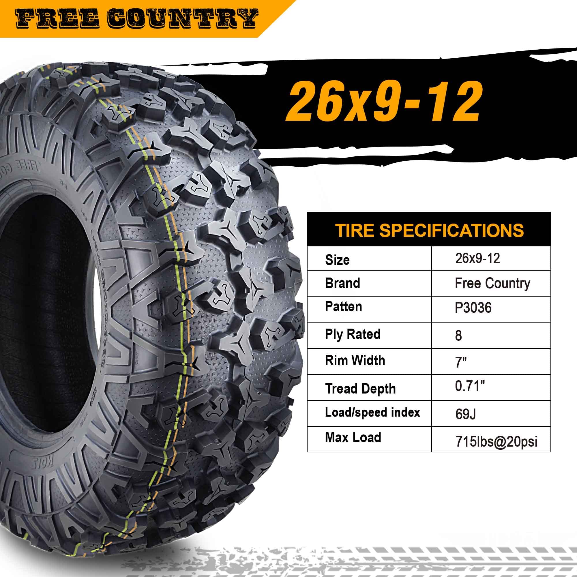 Premium 8PR ATV/UTV Tires 26x9x12 - Heavy Duty All Terrain Tires for 2016-2019 Hisun SECTOR 450 Front (Set of 2) - Perfect for Off-Roading, Mudding & Trail Adventures