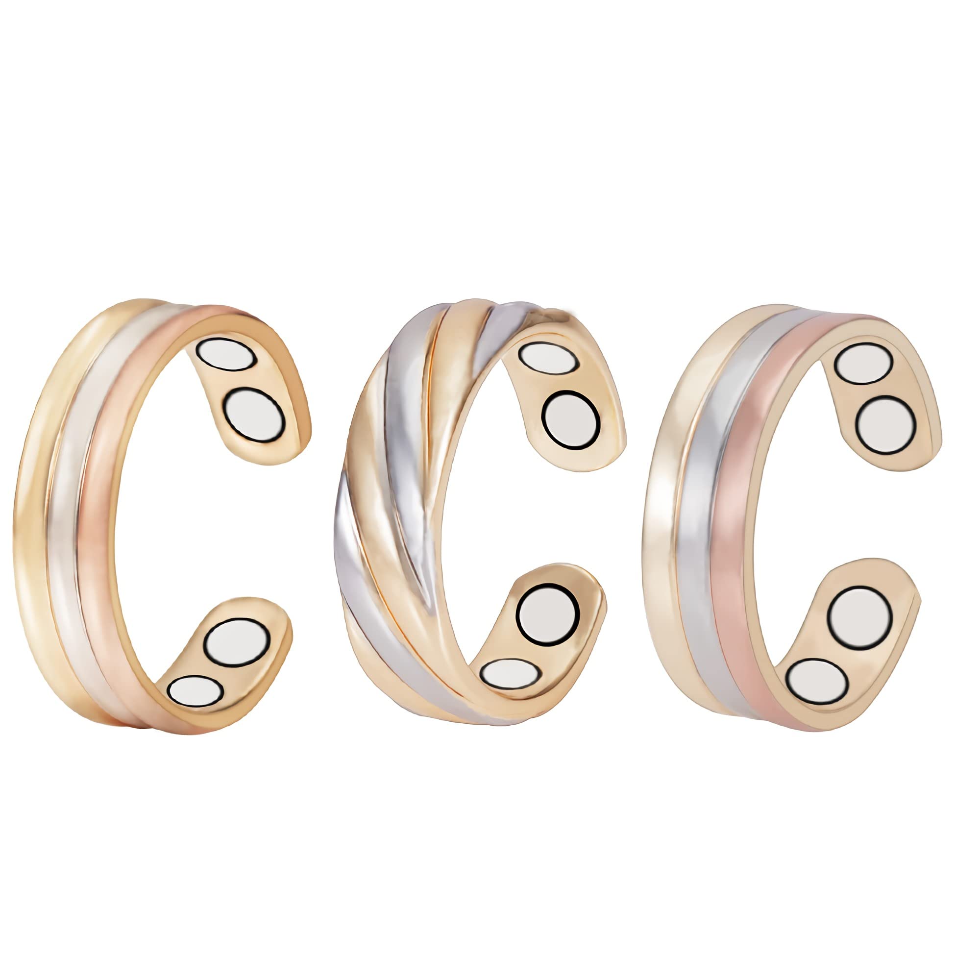 Pure Copper Magnetic Therapy Rings for Women - 3800 Gauss Arthritis Relief, Tri-Color Gold Healthy Jewelry Gift (Copper Ring ABC) - Perfect for Pain Management, Fashion Accessories & Wellness Gifts