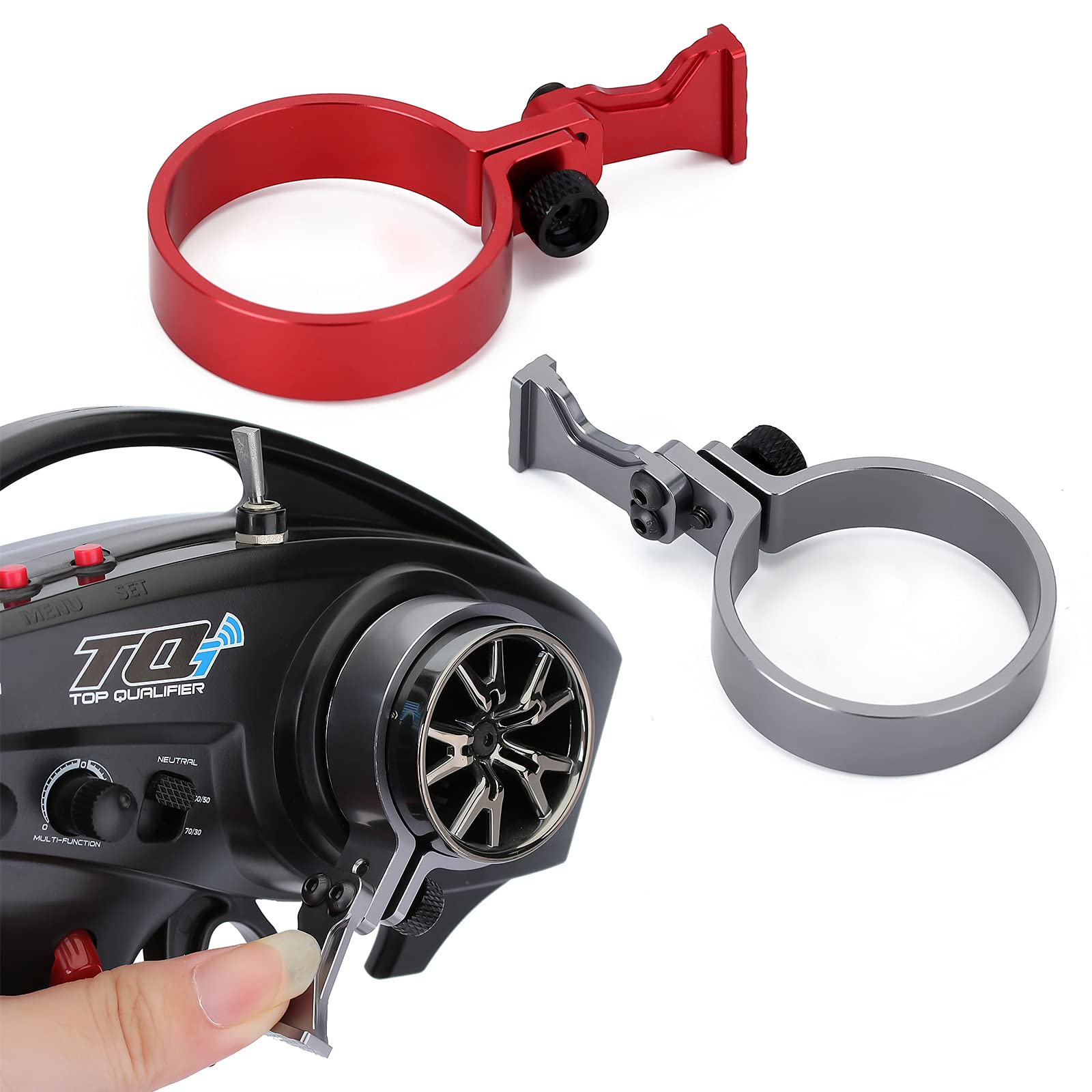 INJORA RC Car Steering Wheel Trigger One-Handed Control Adapter Kit - Compatible with TQI Remote Controller, TRX4, TRX6, Slash, Summit - Red | Perfect for RC Racing, Crawling & Off-Road Adventures