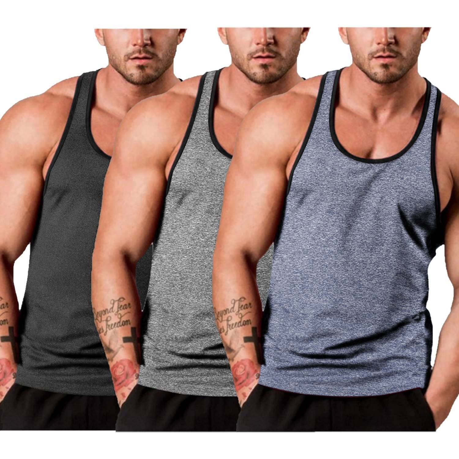COOFANDY Men's 3 Pack Sleeveless Workout Tank Tops - Moisture Wicking Gym Shirts for Bodybuilding & Fitness | Y-Back Muscle Tee for Running, Weightlifting & Athletic Training
