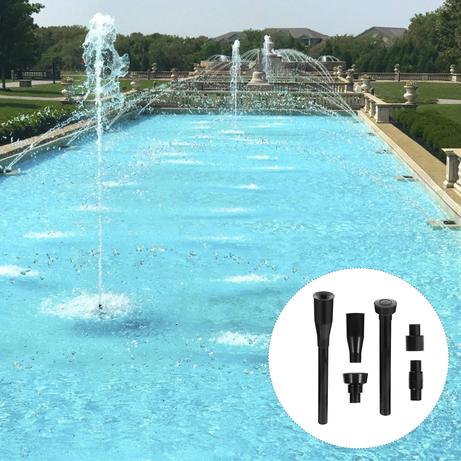 8-Piece Fountain Pump Nozzle Kit - Water Fountain Spray Head Set with Mushroom Spray Heads for Pond, Submersible Pump & Pool (Black) | Perfect for Garden Water Features, Outdoor Decor & Aquatic Landscaping