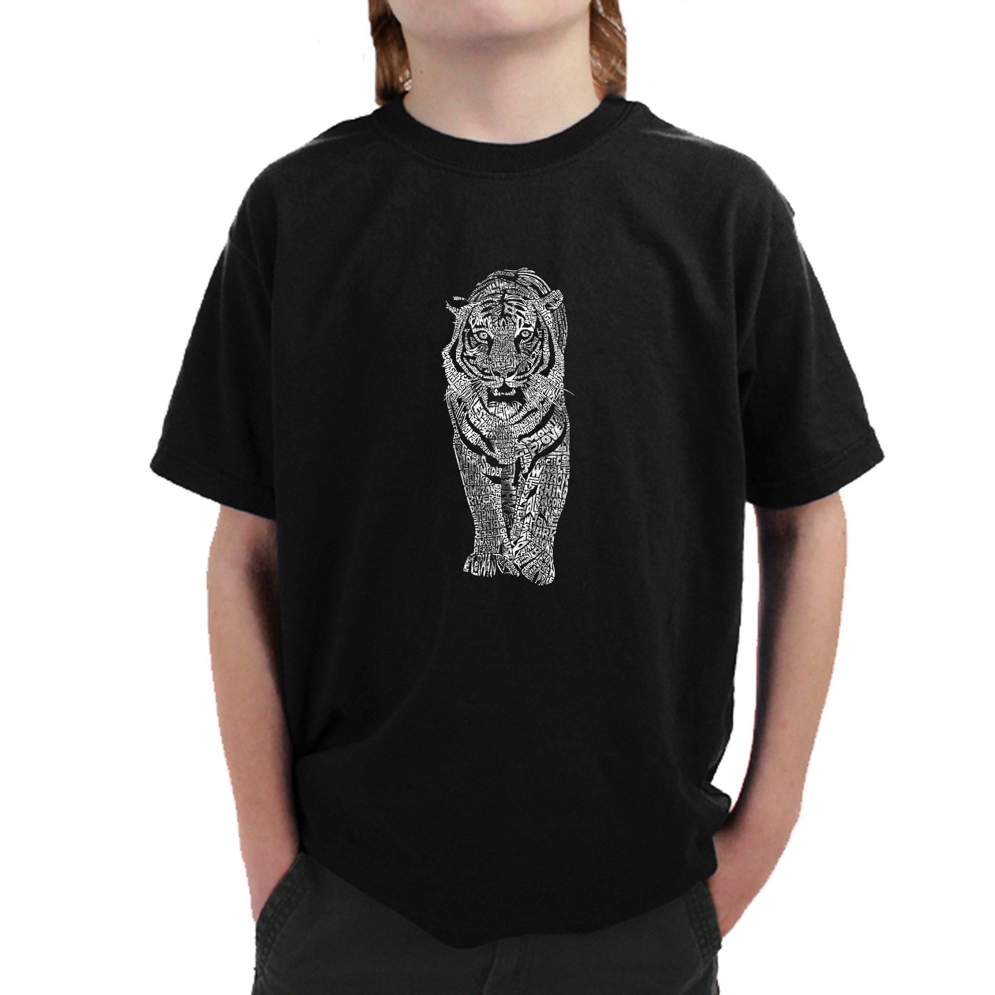 LA POP ART Boys' Word Art Graphic T-Shirt - Tiger Design Cool Casual Tee for Kids | Perfect for School, Playdates & Everyday Wear