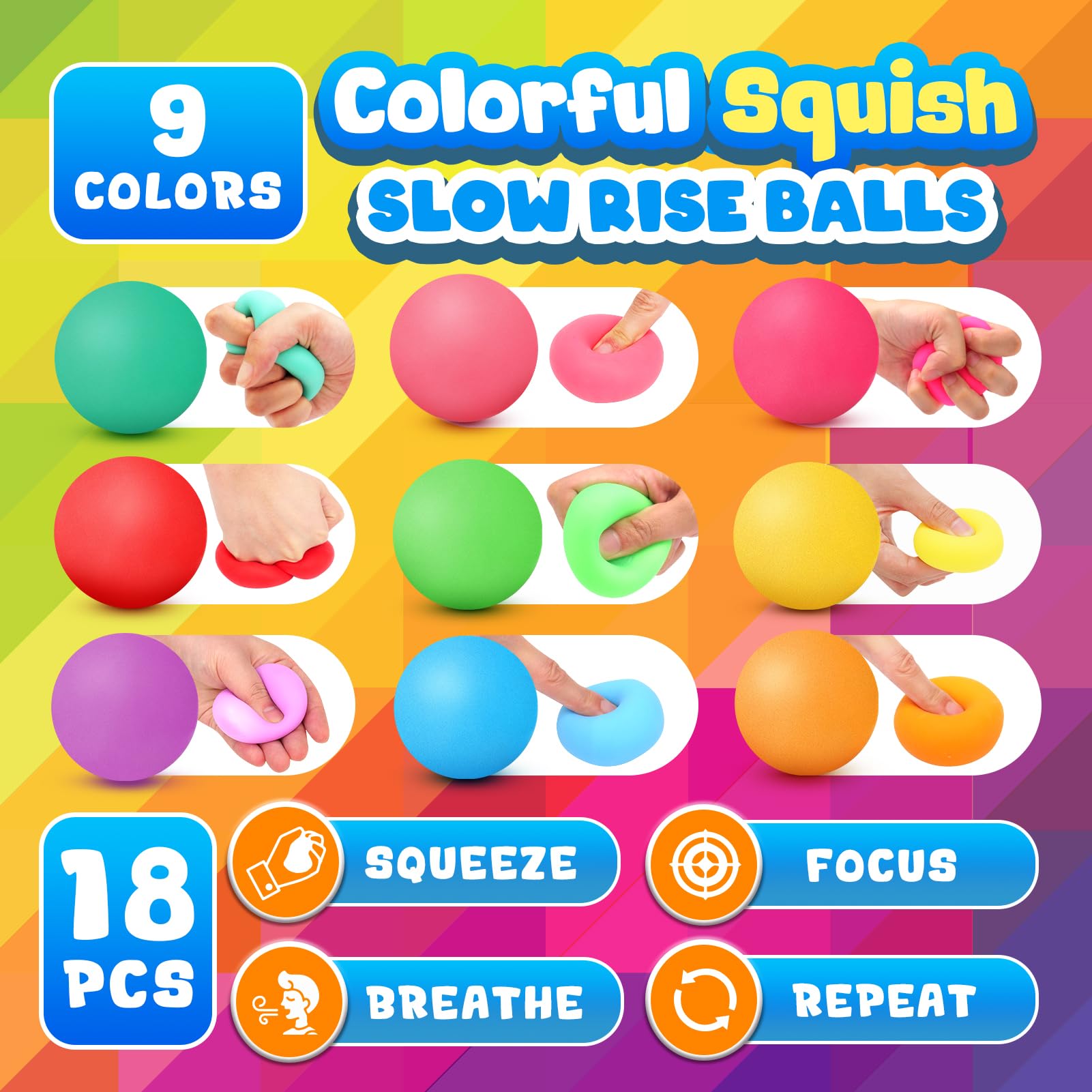 OleOletOy Squishy Stress Balls 18-Pack - Soft Slow Rising Fidget Toys for Anxiety Relief, ADHD & Sensory Play - Stretchable Stress Relief Balls for Kids & Adults - Perfect for Classroom Prizes, Office Desks & Travel
