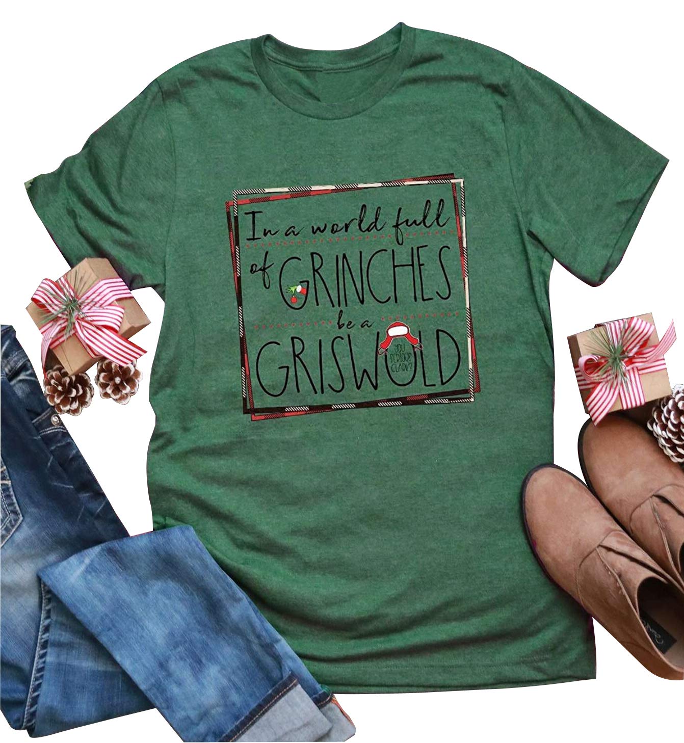 Funny Christmas Vacation T-Shirt for Women - Be A Griswold Short Sleeve Xmas Shirt with Letter Print | Holiday Party, Family Gathering & Festive Outfit