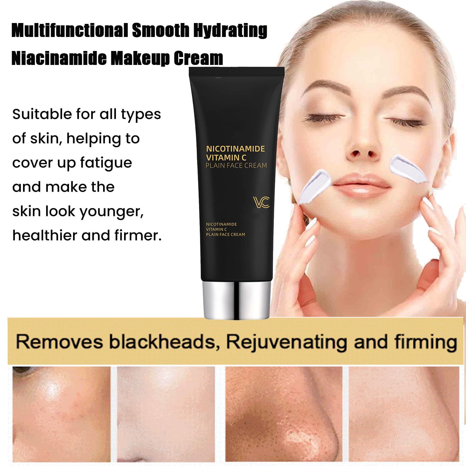 Niacinamide Vitamin C Black Tube Cream for Skin - Multifunctional Hydrating Niacinamide Makeup Cream, Niacinamide Vitamin C Facial Cream, Nicotinamide with Vitamin C (1pc) - Perfect for Daily Skincare & Makeup Routine