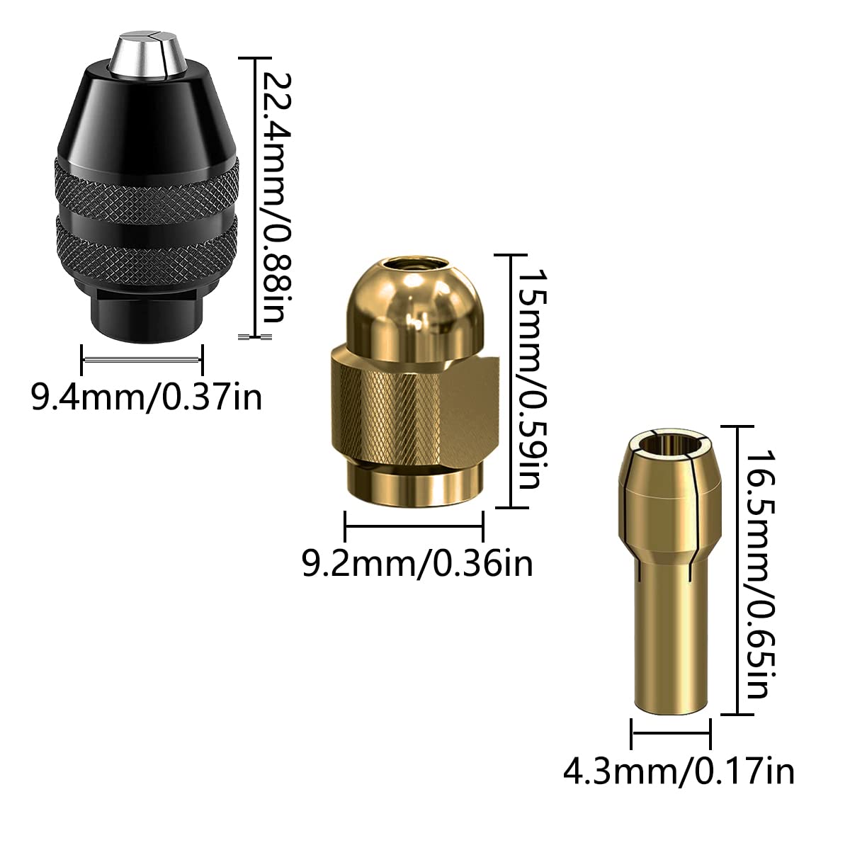 12-Piece Brass Drill Chuck Collet Set - Keyless Chuck Replacement 1/32