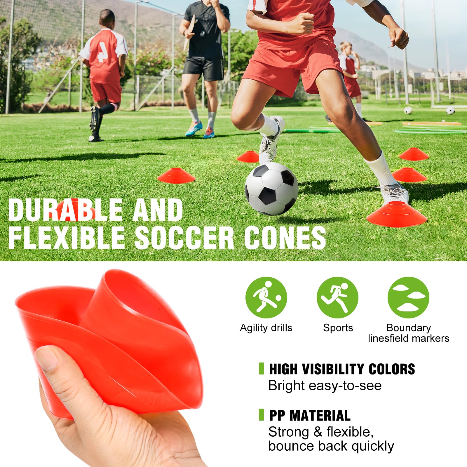 8x6ft & 12x6ft Portable Soccer Goals for Backyard Training - Collapsible Metal Frame with Net, Includes 1 Goal + Soccer Ball + 6 Cones + Ball Pump + Carry Bag - Perfect for Youth Practice, Backyard Games & Team Drills