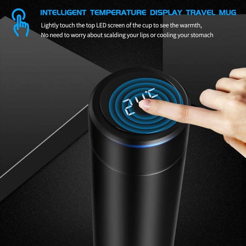 Smart LED Temperature Display Stainless Steel Insulated Water Bottle - 500ml, Black - Perfect for Gym, Hiking & Outdoor Activities