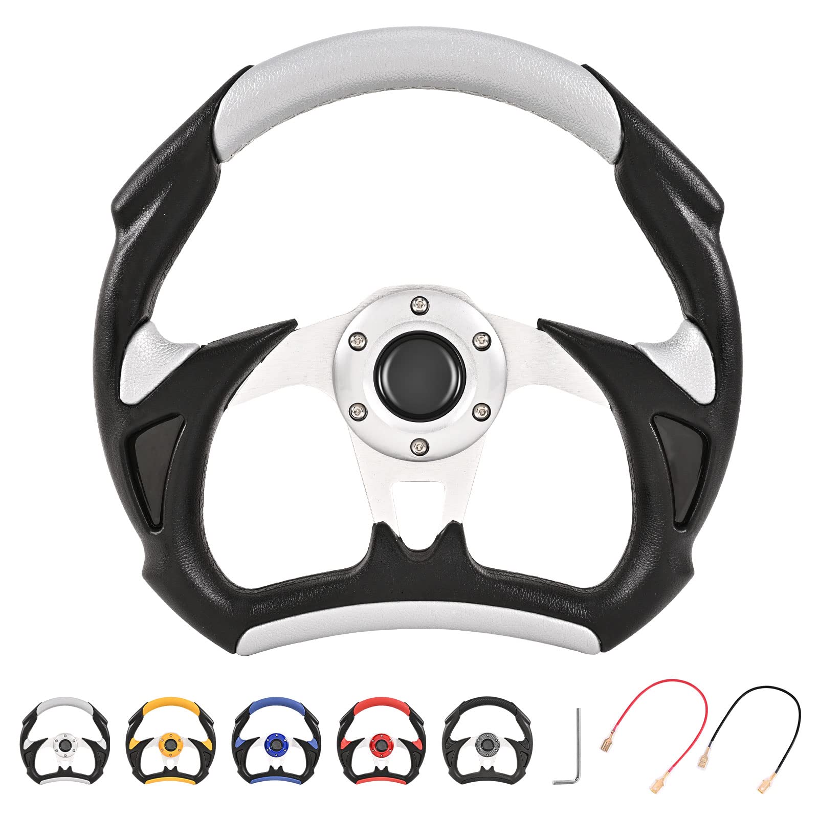 12.5 Inch Silver Steering Wheel Upgrade for Club Car Golf Cart & Go Kart - Steering Wheel Adapter Not Included | Perfect for Golf Cart Customization & Off-Road Go Kart Racing