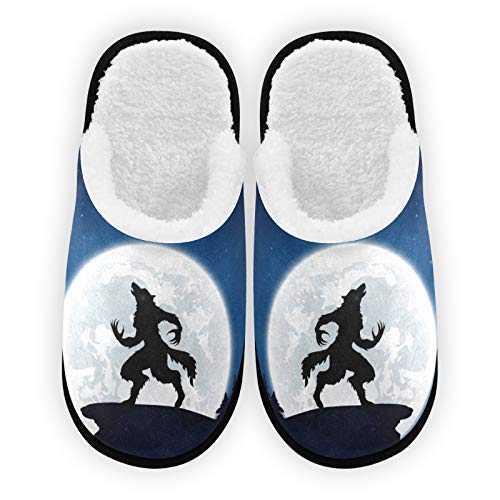 Werewolf Slippers for Women & Men - Warm Winter House Slippers Indoor Outdoor - Cozy Home Footwear for Lounge, Bedroom, and Backyard Use
