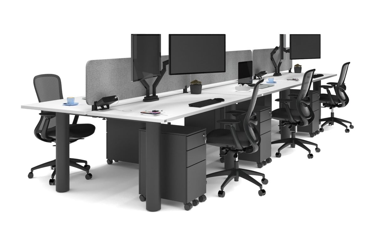Quadro Cylinder Leg 6-Person Office Workstation Desk [1600L x 700W] - Modern Collaborative Workspace Solution for Team Meetings & Office Productivity