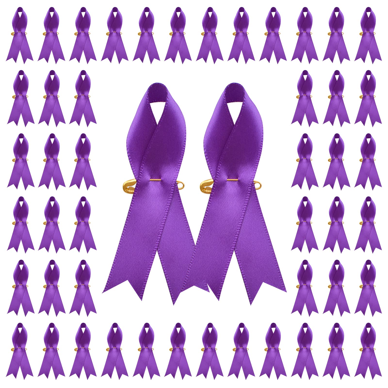 100 Pcs Purple Ribbon Pins - Satin Awareness Pins for Domestic Violence, Lupus, Alzheimer's & Pancreatic Cancer - Brooch Pins for Women & Men - Perfect for Clothing, Bags & Event Decorations (Fundraisers, Walks, Support Groups)