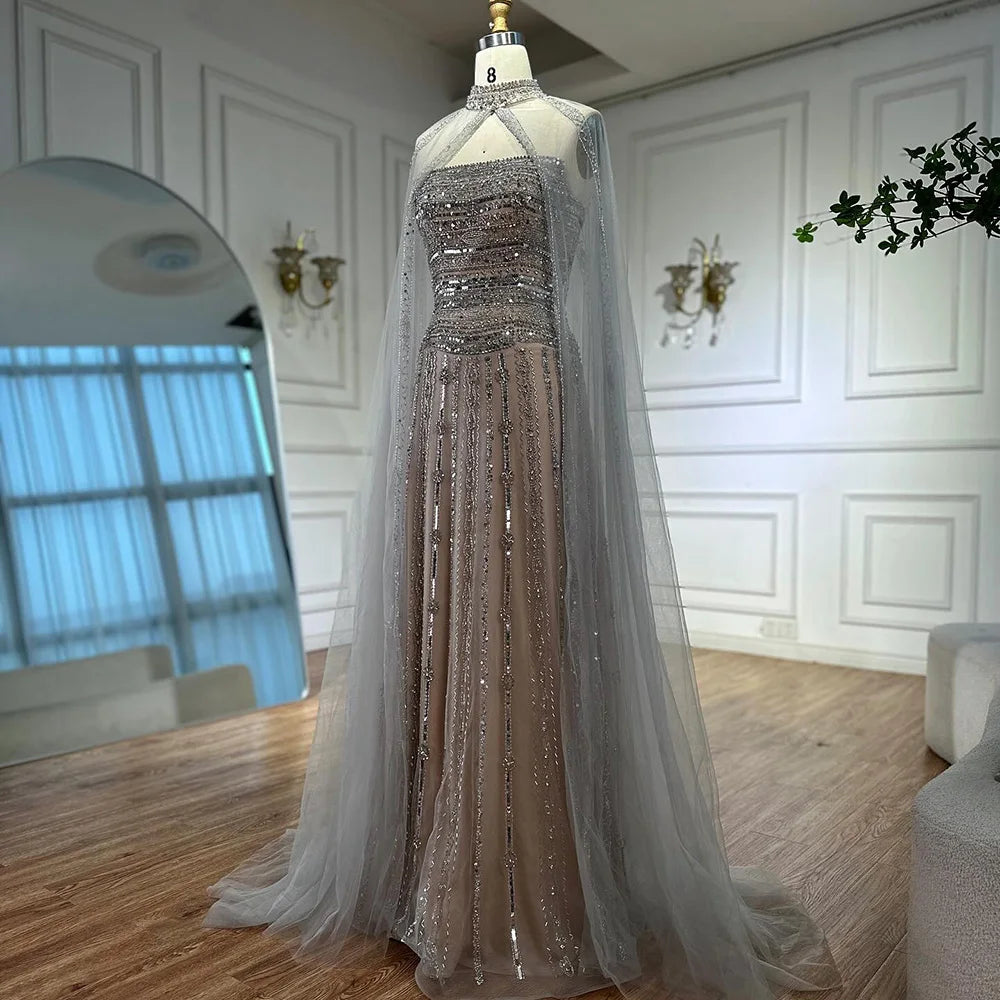 Elegant Beaded A-Line Evening Gown with Caramel Color - Perfect for Dubai Parties, Red Carpet Events & Formal Occasions | Style LA72873