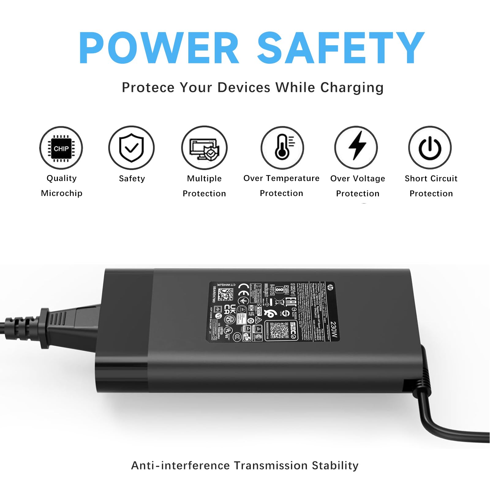 230W AC Power Adapter for HP Omen 15/16, Victus 16, ZBook Fury 16 G8/G9/G10 - Fast Charging Laptop Charger - Perfect for Gaming, Work & Travel