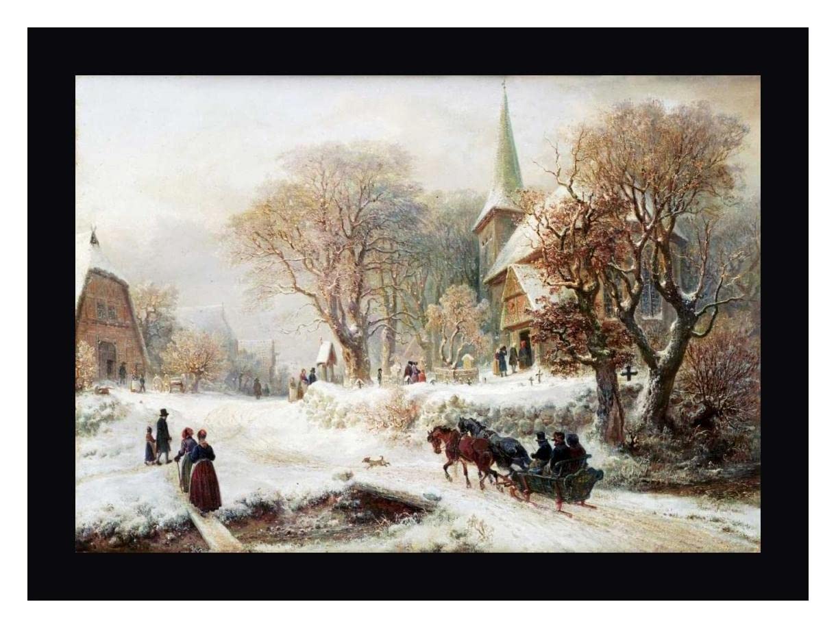 Hermann Kauffmann Going To Church Framed Canvas Art Print - 15x20 Inches - Black Wood Frame - Ready to Hang Wall Decor for Living Room, Bedroom & Office
