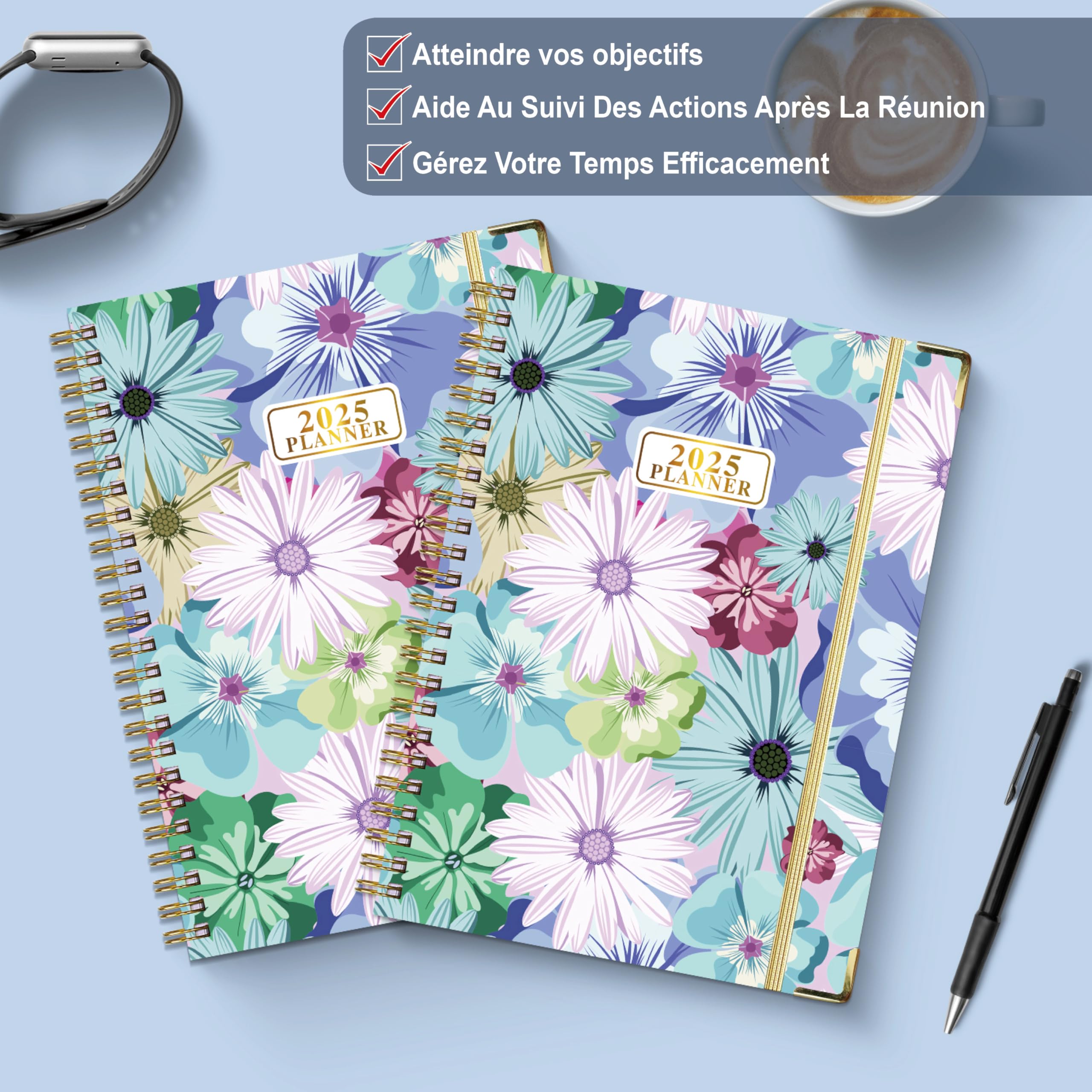 2025 Gumiho Weekly Spiral Planner A5 Size (January-December) - School Planner with Pen Loop, Bookmark Ruler & Planning Stickers (Blue) - Perfect for Students, Professionals & Organizing Daily Tasks