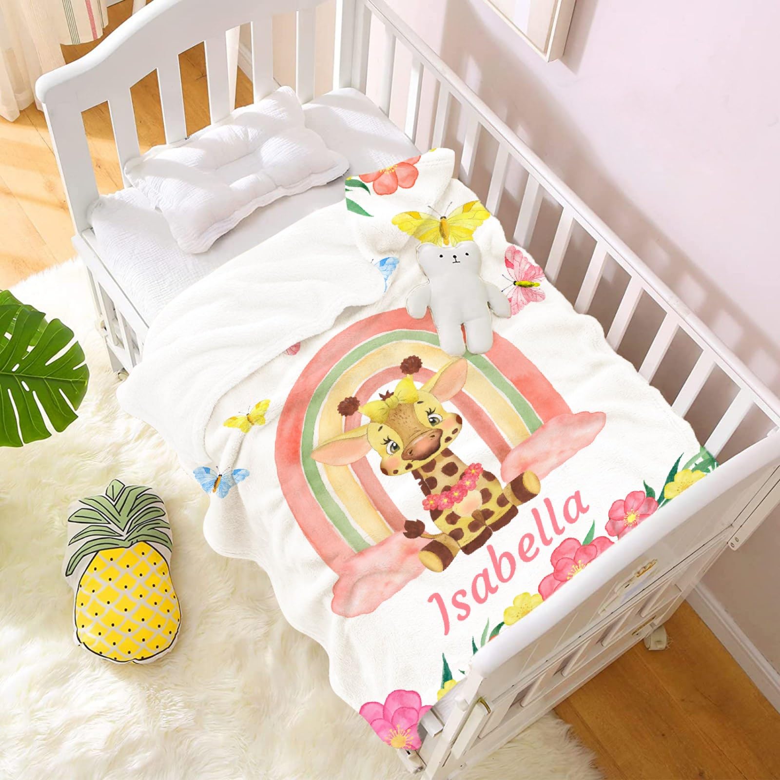 Personalized Baby Blankets for Girls & Boys - Custom Name Embroidered Fleece Blanket - Soft Cozy Deer Print Throw for Newborns - Perfect Baby Shower Gift & Nursery Essential (XL Size) - Great for Cuddling, Swaddling & Family Photo Props