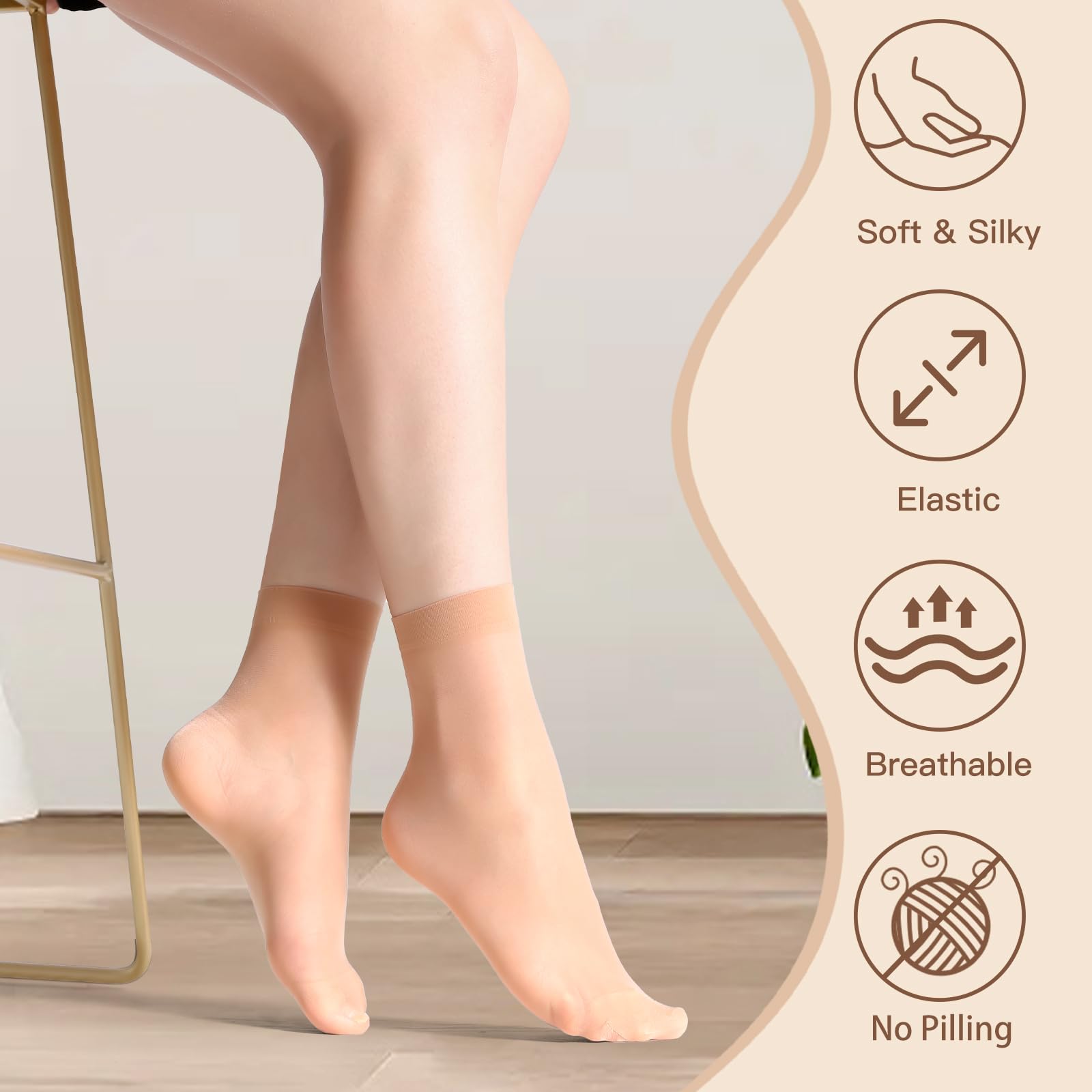 MANZI 12 Pairs Women's Ankle High Sheer Socks - Comfortable & Breathable Nylon Socks for Everyday Wear, Office, Dress Shoes & Casual Outfits
