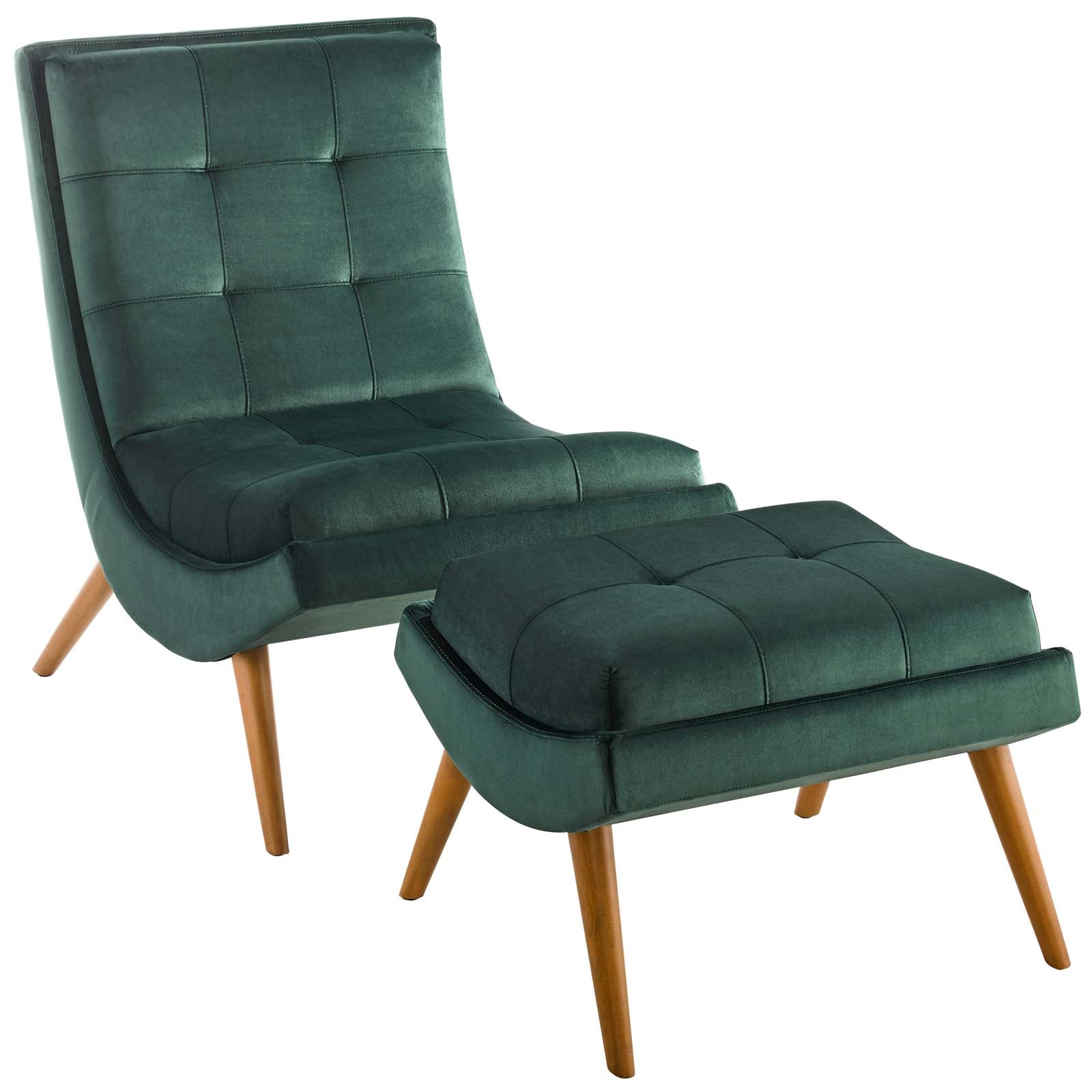 Luxury Velvet Lounge Chair and Ottoman Set - Upholstered Performance Fabric for Living Room, Bedroom & Office - Comfortable Modern Accent Seating for Relaxation & Style