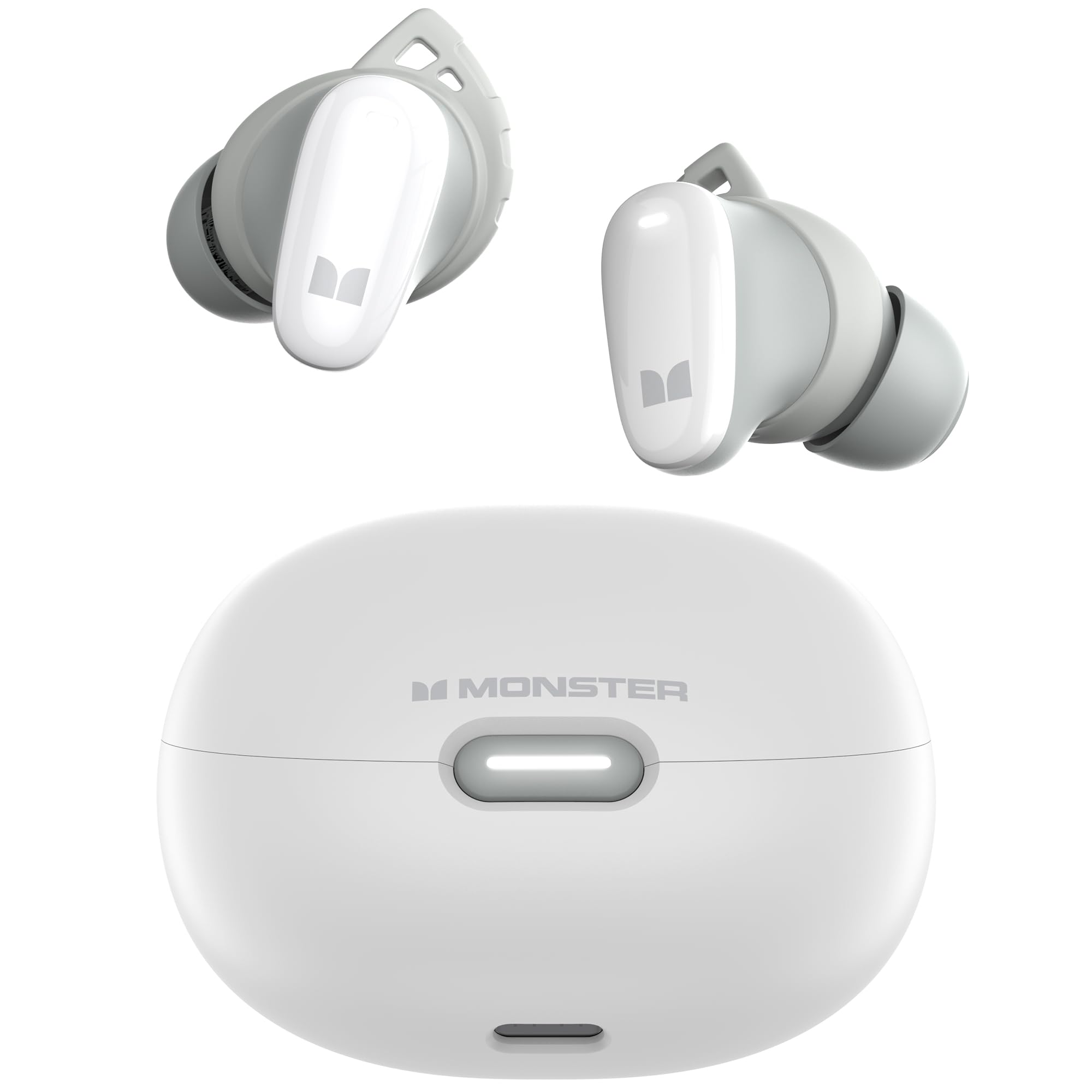 Monster N-Lite 206 Wireless Earbuds Bluetooth 5.4 - In-Ear Headphones with Built-in Mic, Touch Control, USB-C Fast Charging, IPX6 Waterproof, 25H Playtime, Comfortable Fit (White) - Perfect for Gym, Running, Travel & Work