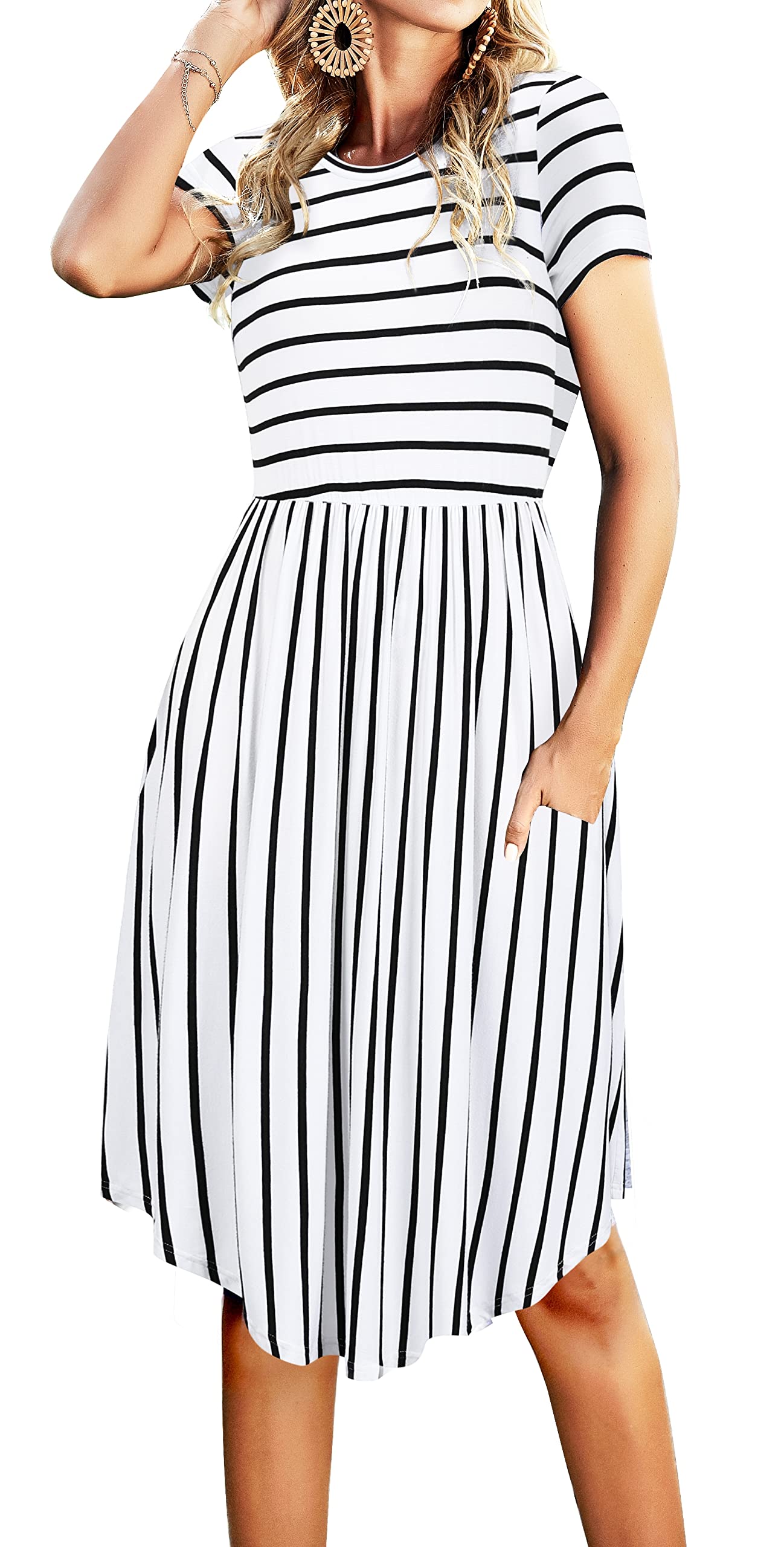 Simier Fairy Women's Midi Casual Dresses with Pockets - Flowy Summer Teacher Outfits for Work, Church & Everyday Wear