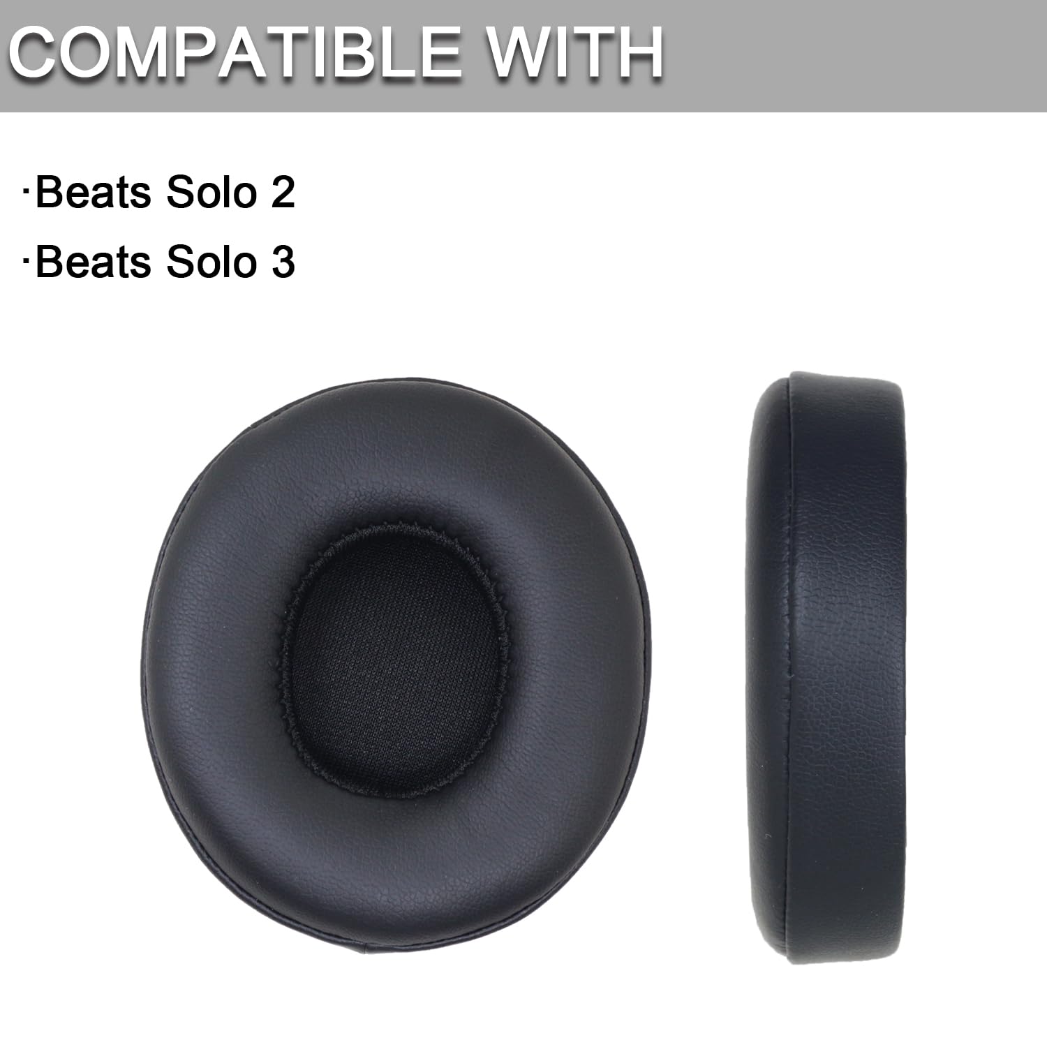 Replacement Ear Pads for Beats Solo 2 & Solo 3 Wireless Headphones - Memory Foam Noise Isolation Cushions with Soft Leather (Black) - Perfect for Home, Office & Travel Use