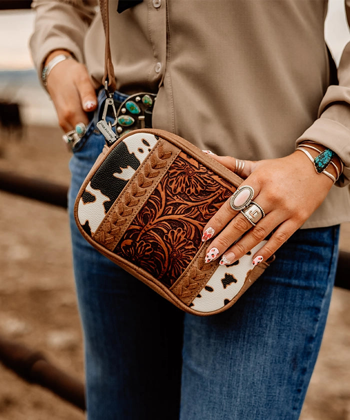 Montana West Genuine Leather Tooled Whipstitch Crossbody Bag for Women - Stylish & Durable Everyday Purse for Work, Travel & Shopping