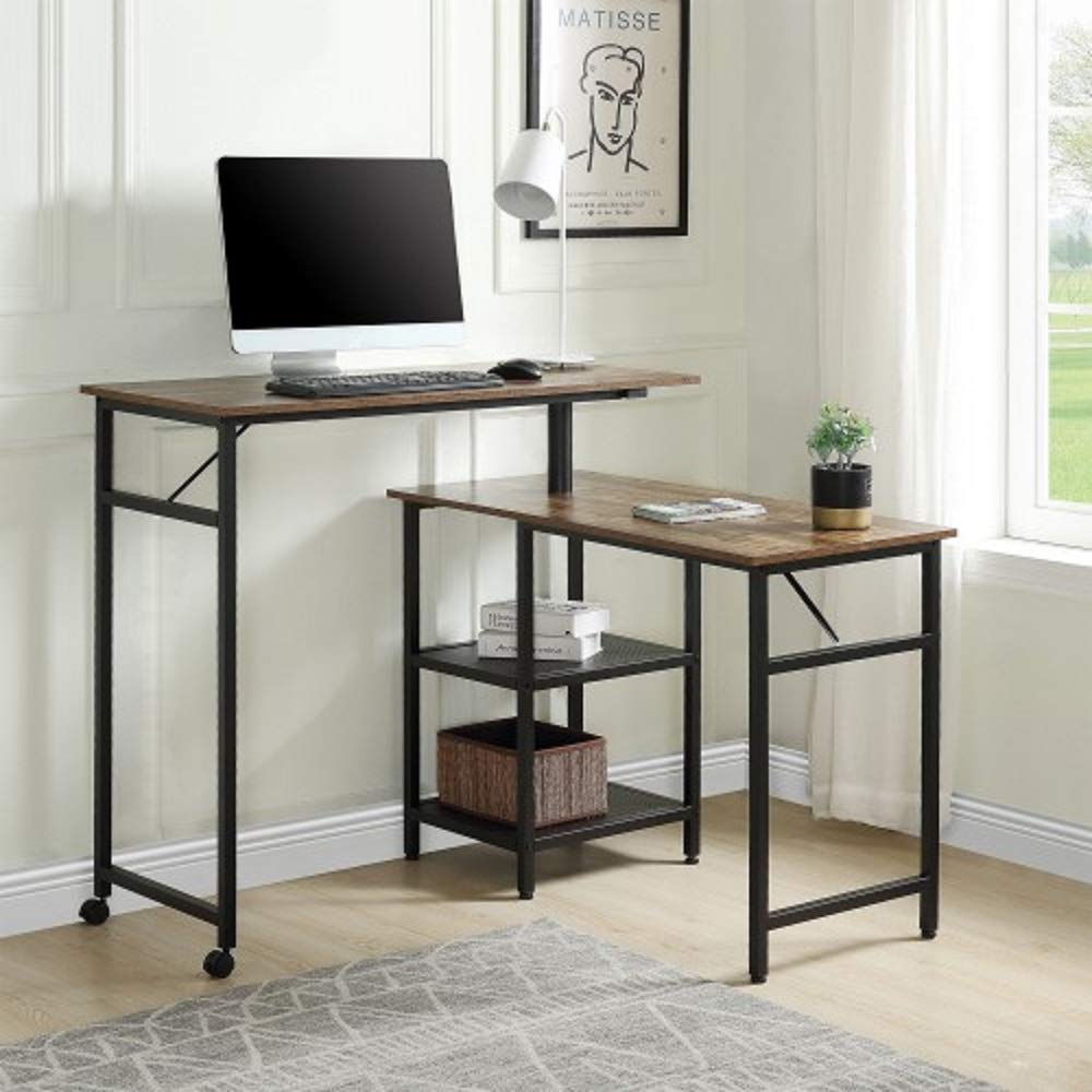 360° Rotating L-Shaped Standing Desk with Storage Shelf - Adjustable Corner Computer Workstation for Home Office, Study & Workspace - Perfect for Small Spaces & Ergonomic Workstations