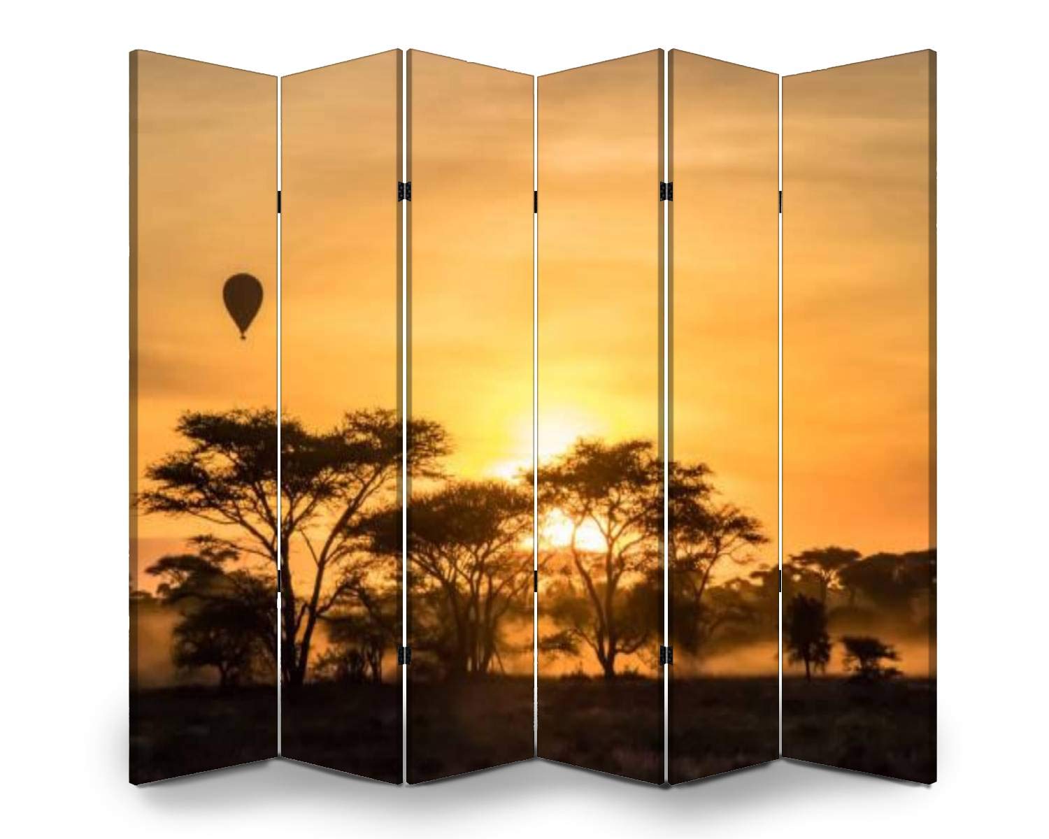 6-Panel Folding Room Divider Screen - Sunrise Hot Air Balloon Over African Savanna Landscape | Freestanding Privacy Partition for Home & Office | Indoor/Outdoor Protective Wall Separator (Perfect for Living Rooms, Bedrooms, and Open Spaces)