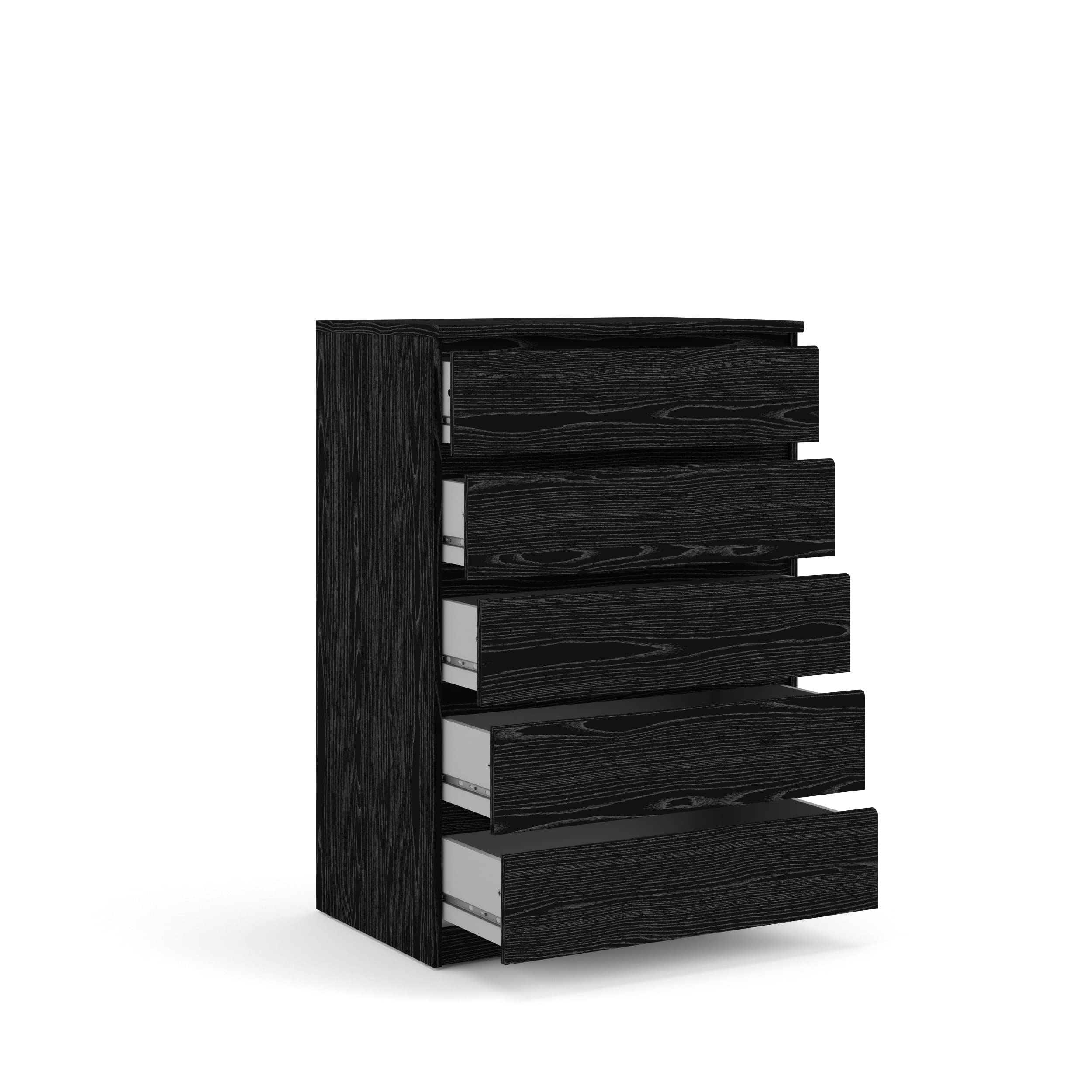 Tvilum Scottsdale 5-Drawer Chest Dresser - Black Wood Grain Finish - Modern Bedroom Storage Furniture for Home Organization