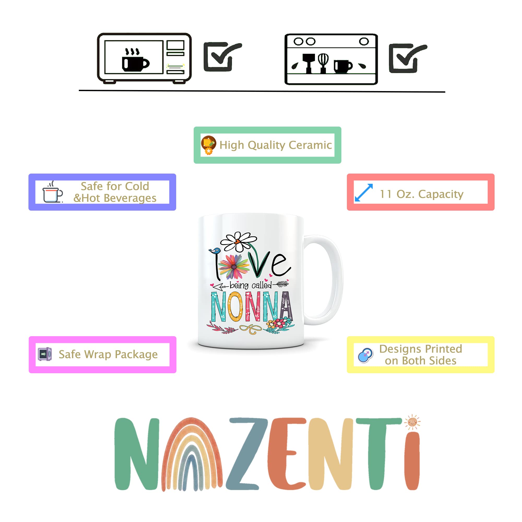 Nazenti 11 oz Nonna Coffee Mug - Best Gift for Nonna, Mother's Day, Christmas & Women - Perfect for Coffee, Tea & Hot Drinks at Home or Office