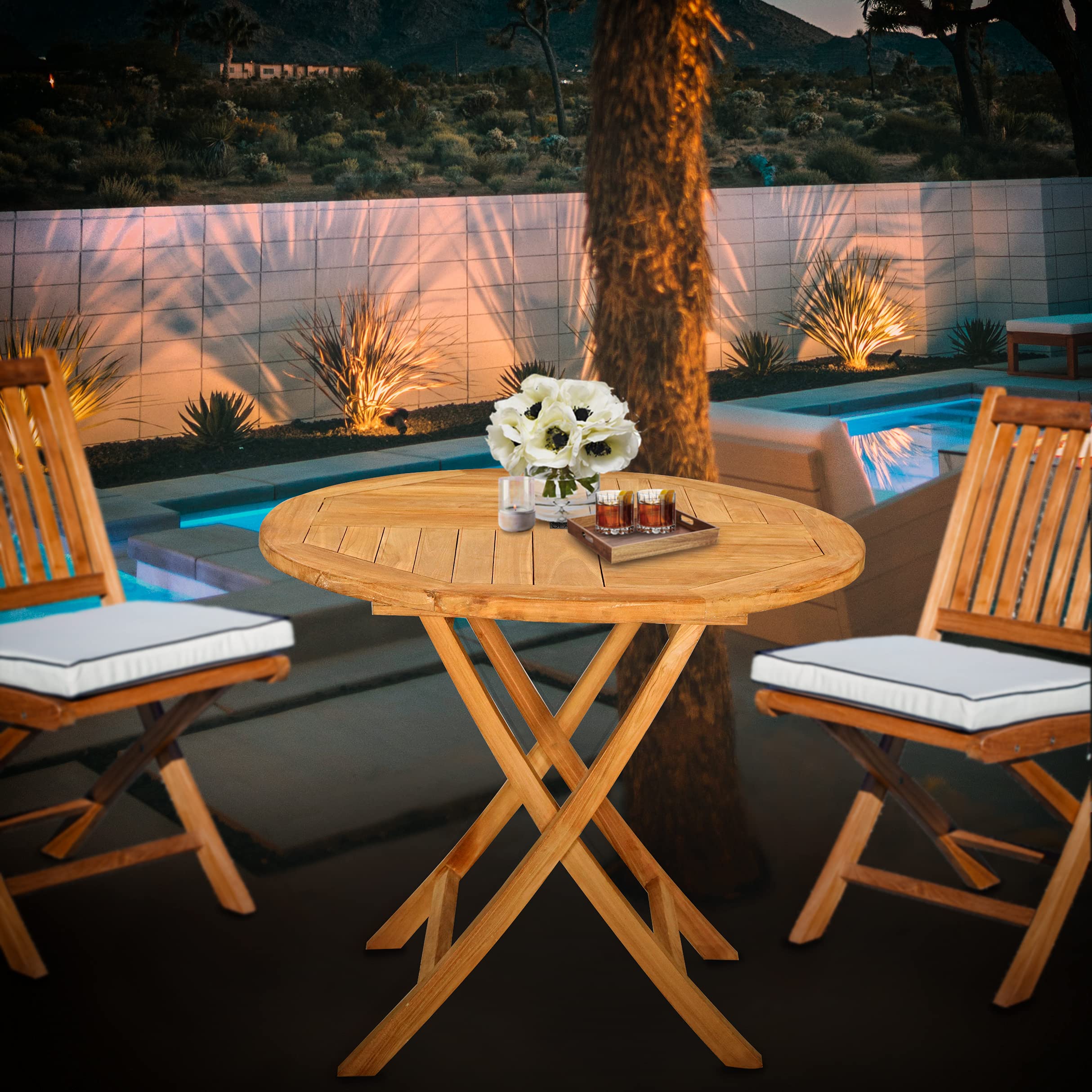 Premium Solid Teak Wood Sanibel Outdoor Folding Table - Seven Seas Weather-Resistant Patio Furniture for Poolside, Garden & Backyard Dining
