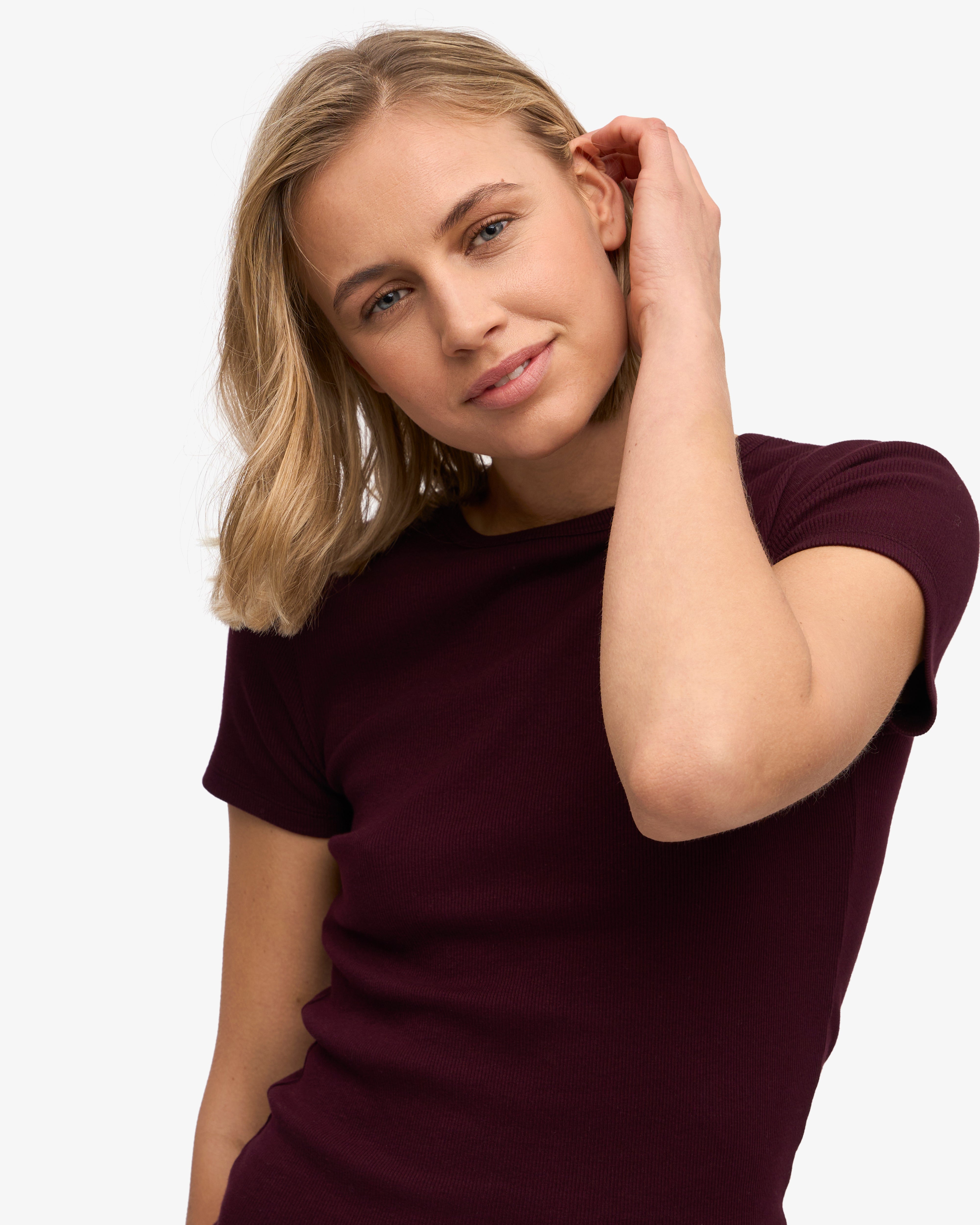 Organic Cotton Ribbed T-Shirt for Men & Women - Oxblood Red | Soft & Comfortable Casual Wear for Everyday Outfits